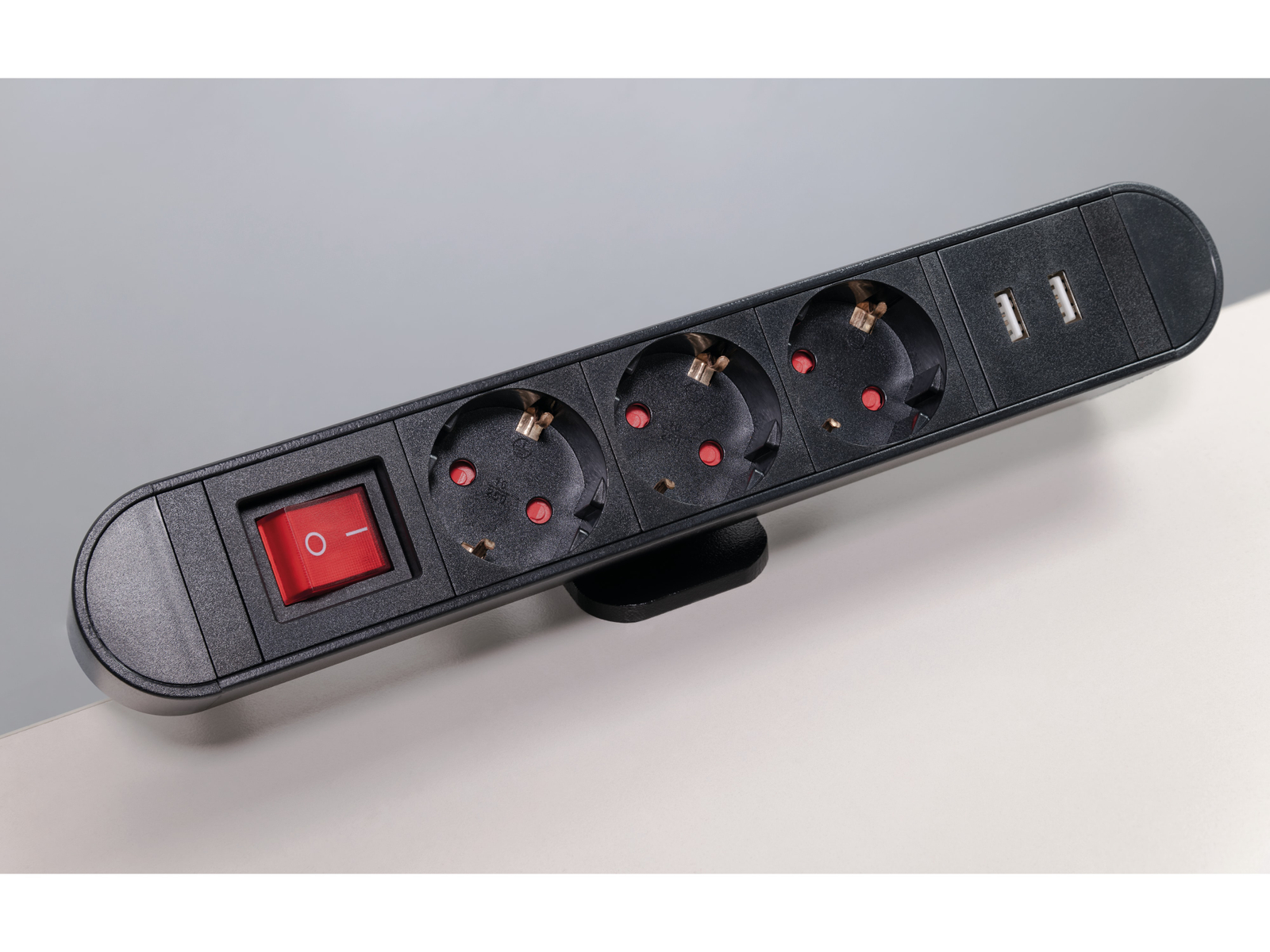 GTV Schreibtisch-Steckdosenleiste, 3 Schuko-Steckdosen, Ohne Kabel, Aluminium – Platzsparend & Stylisch