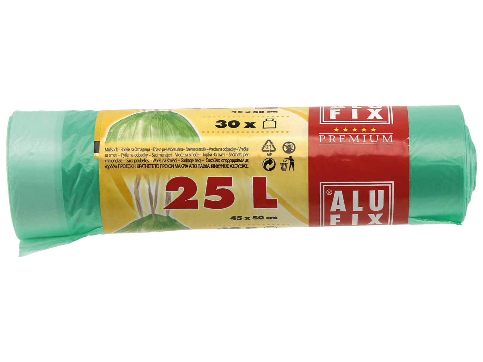 Müllbeutel Mit Zugband 640x710+50mm (60 Liter) HDPE GRÜN 30mµ Extra