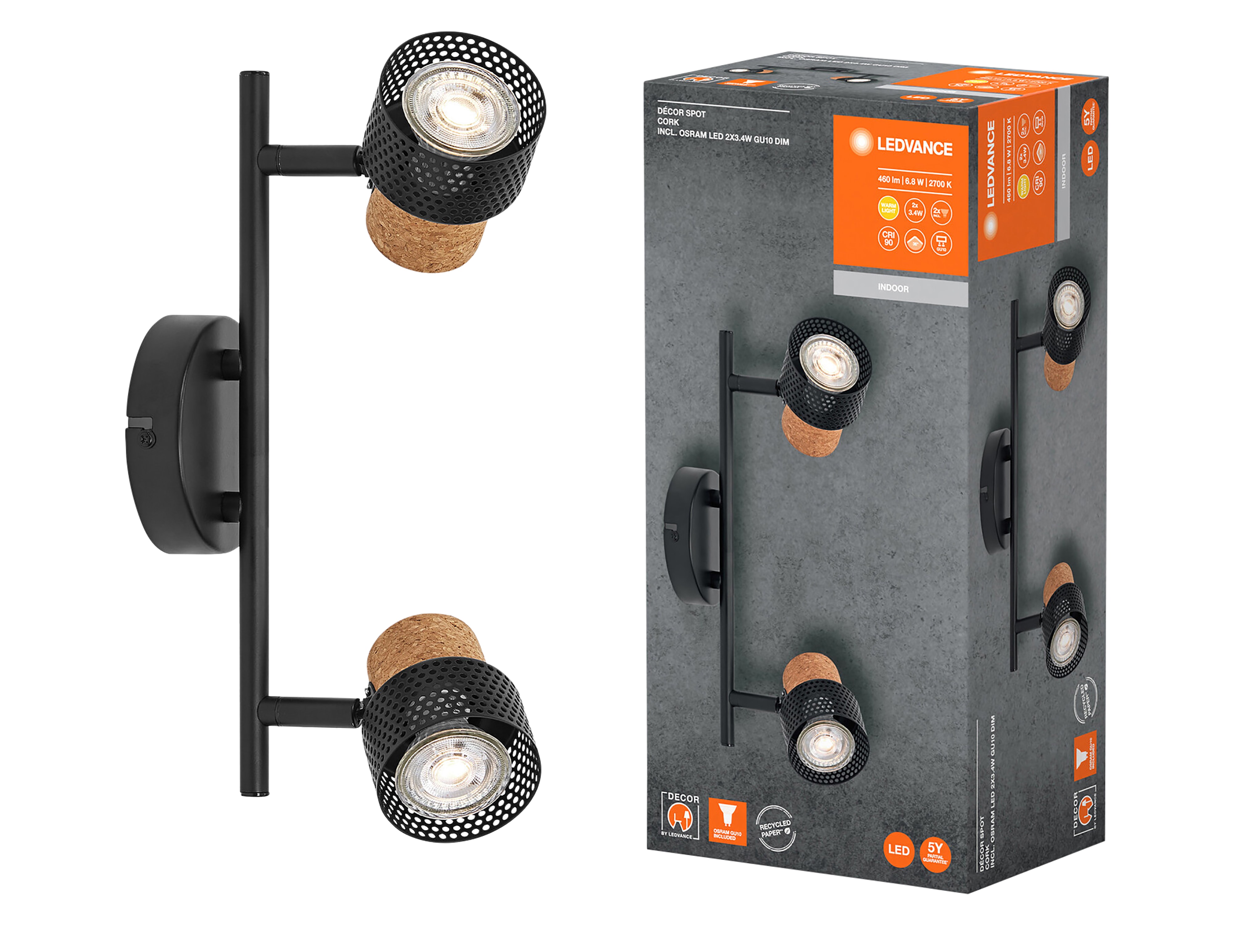 LEDVANCE LED-Deckenleuchte, 4058075828681, 2 x GU10, 6,8W, 460lm, 2700K, schwarz