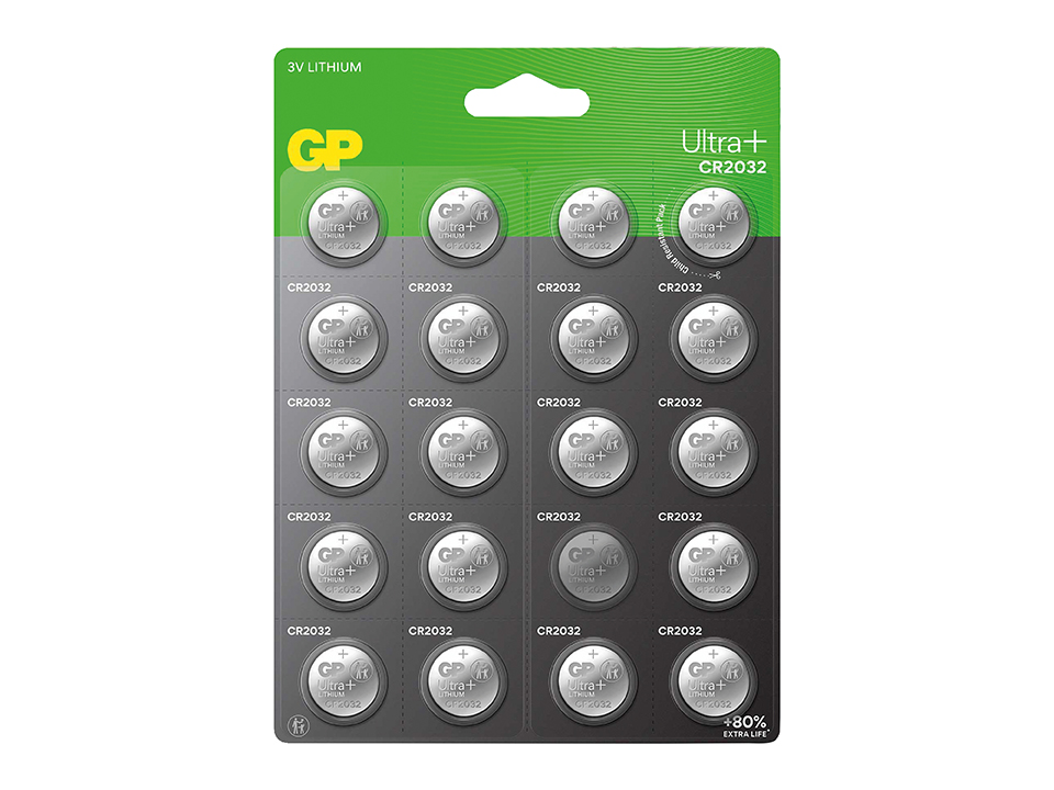 GP Ultra Plus, CR2032 Lithium Knopfzelle, 3 V, 20 Stück GP Lithium-Knopfzelle CR2032, 3V, 20 Stück