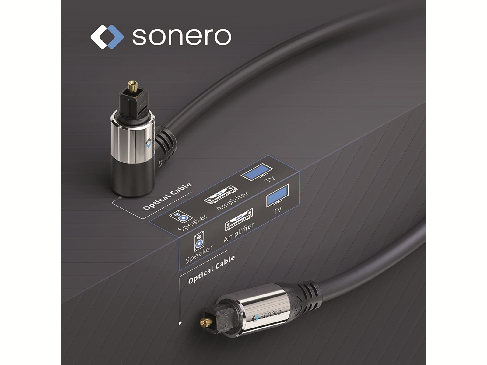 SONERO Lichtleiter-Kabel, 1 m, schwarz, 1x90° Stecker