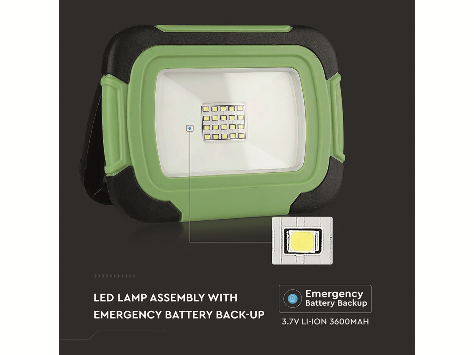 LED-Fluter VT-20-R, 20 W, 1400 lm, 4000 K, Akkubetrieb, grün/schwarz LED-Fluter VT-20-R, 20 W, 1400 lm, 4000 K, Akkubetrieb, grün/schwarz