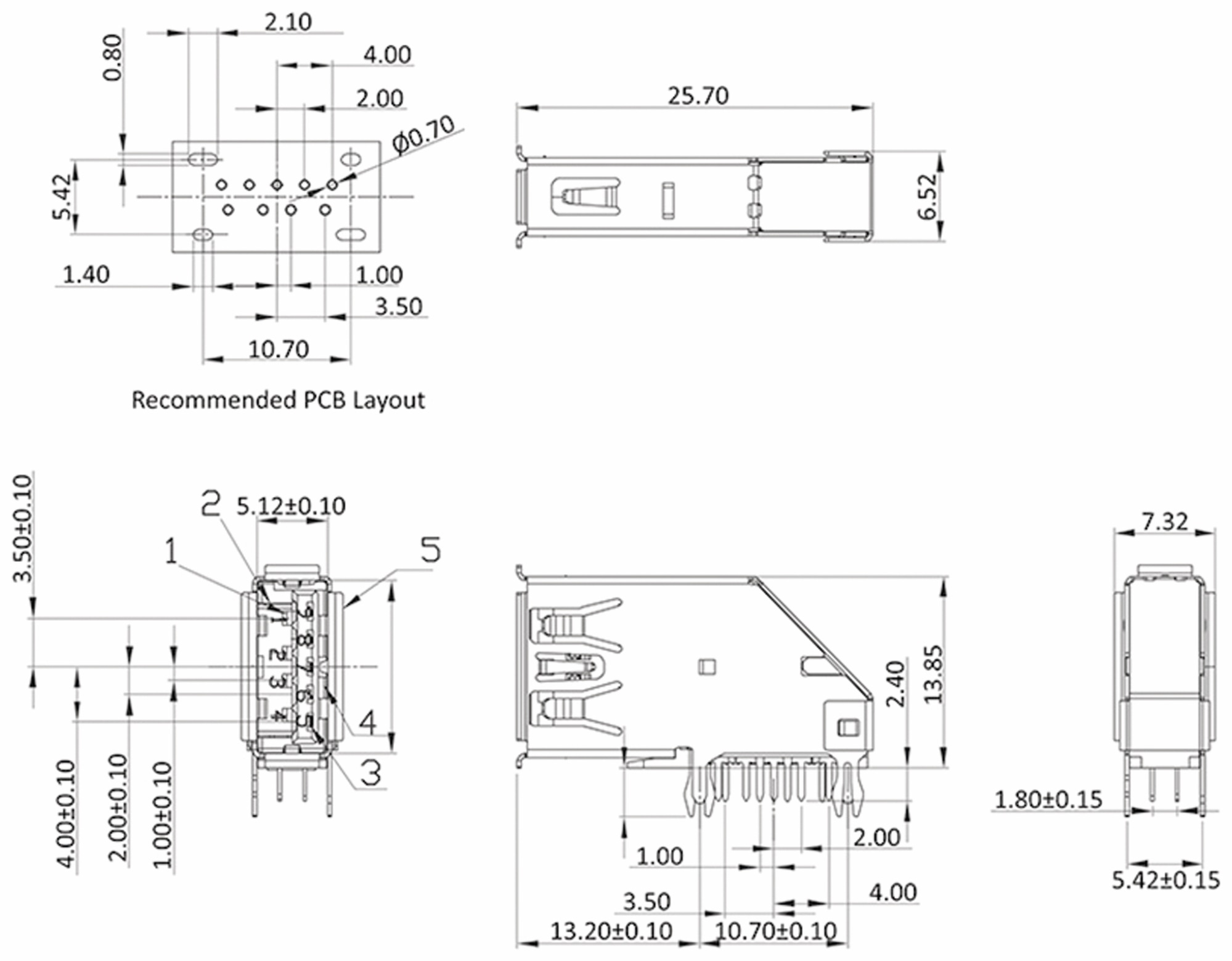 USB-3.0 A-Buchse print vertikal abgewinkelt