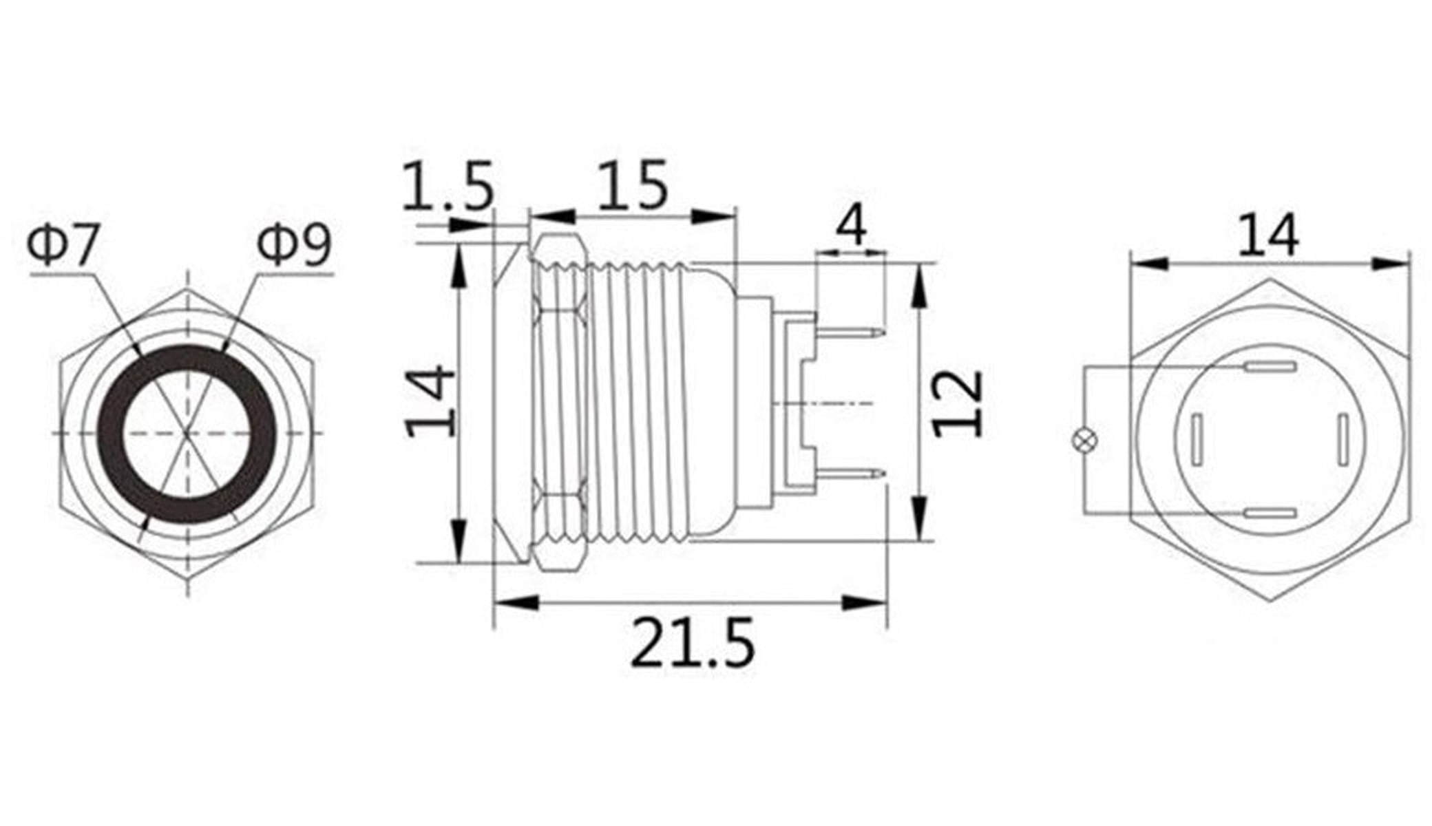 LED-Drucktaster, Ringbeleuchtung rot 12 V, Ø12 mm, 2 A/48 V