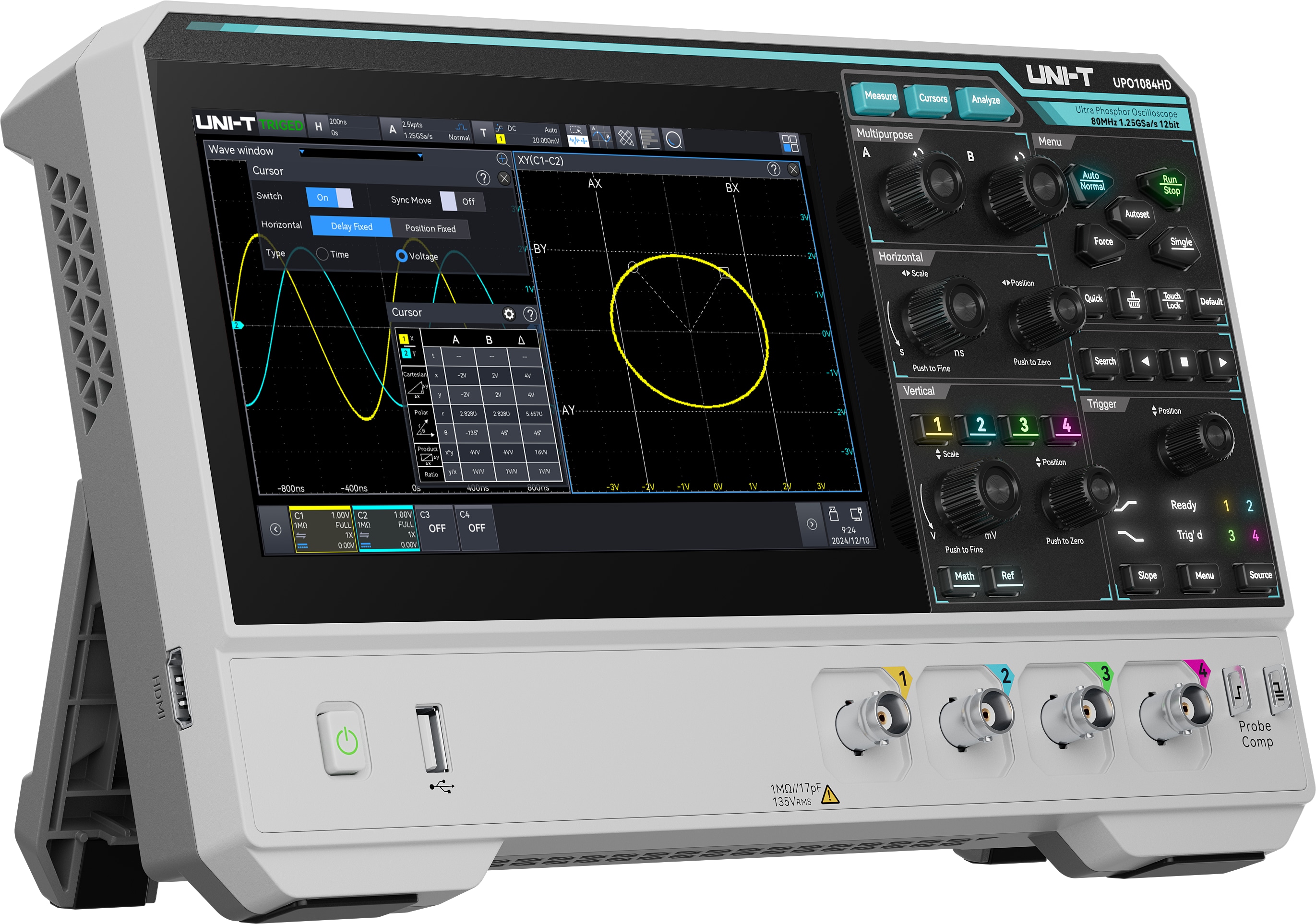 UNI-T Oszilloskop UPO1084HD, 4 Kanäle, 1,25 GS/s, 80 MHz