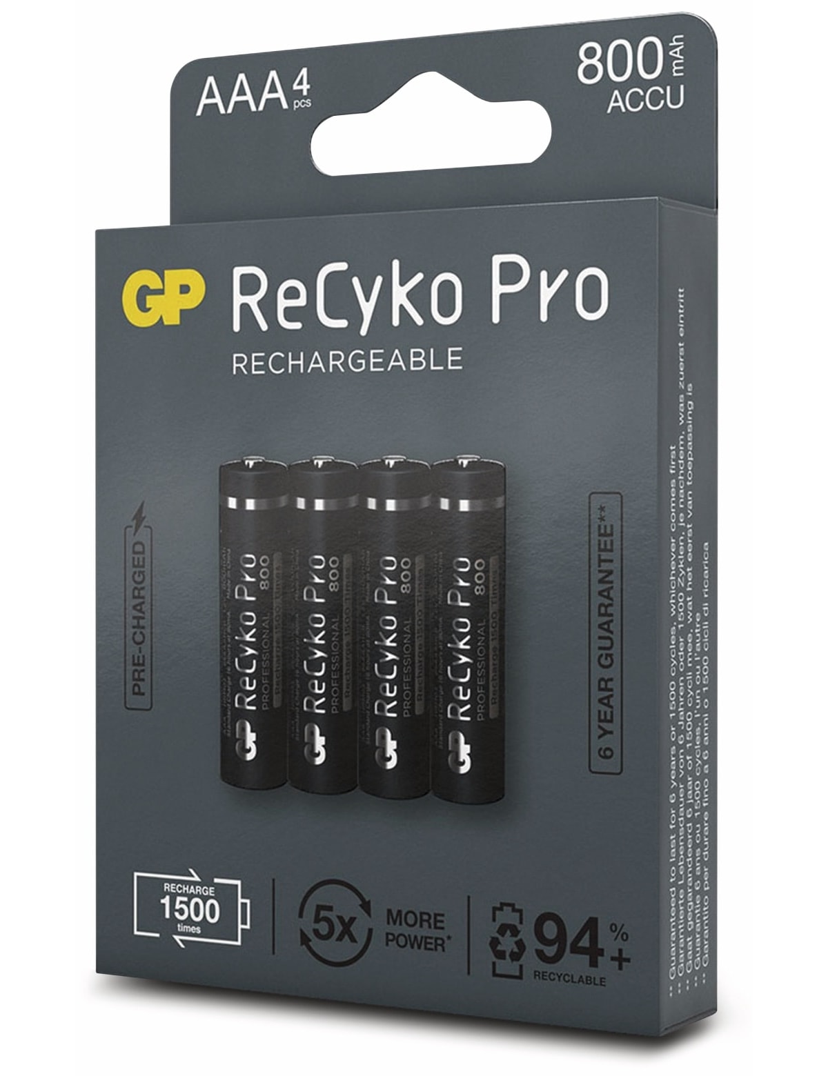GP NiMH-Micro-Akku ReCyko+ Pro, 800 mAh, 4 Stück