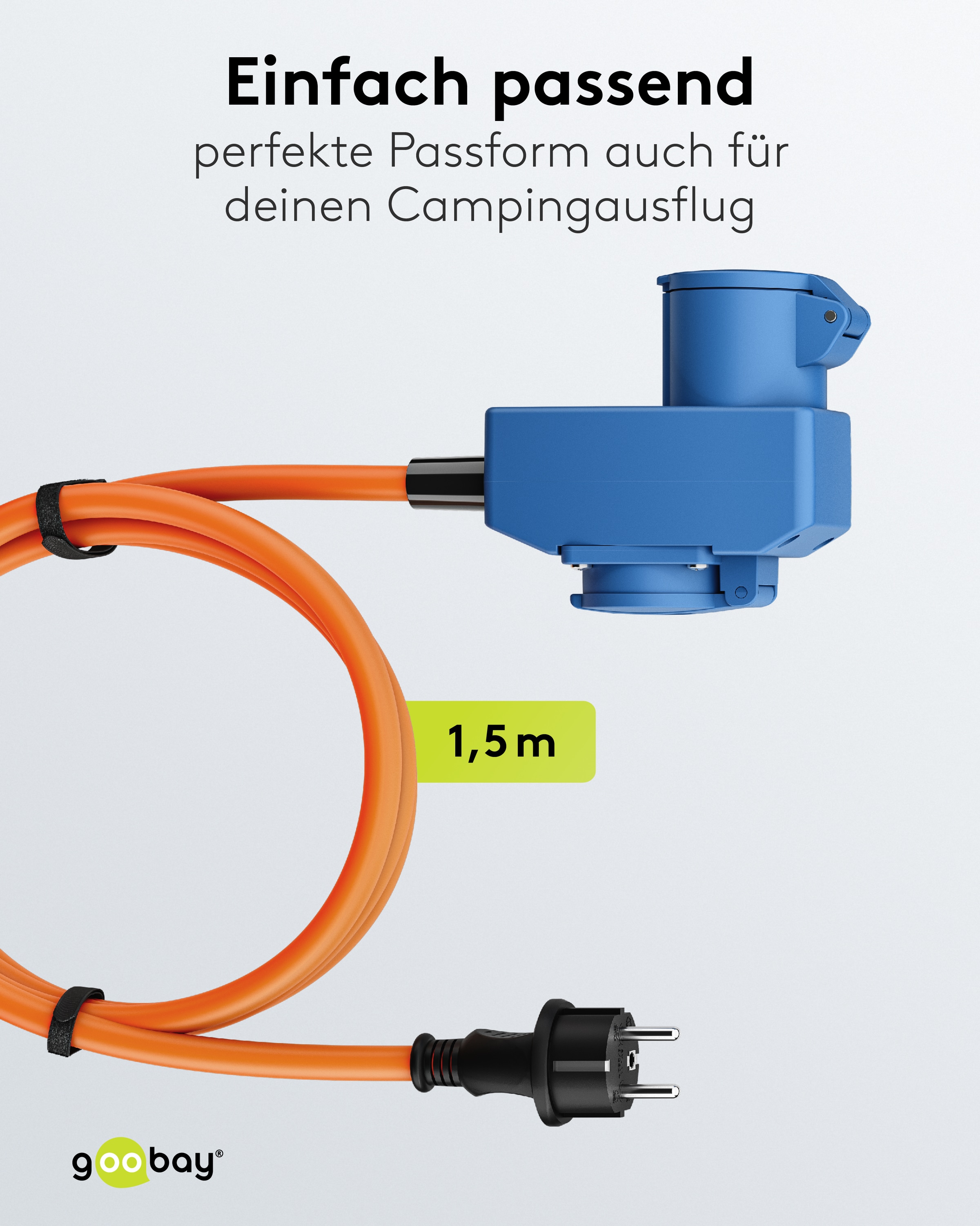 GOOBAY CEE-Adapterkabel 76222, 1,5 m, Schutzkontakt Stecker zu CEE-+ SK.-Kupplung