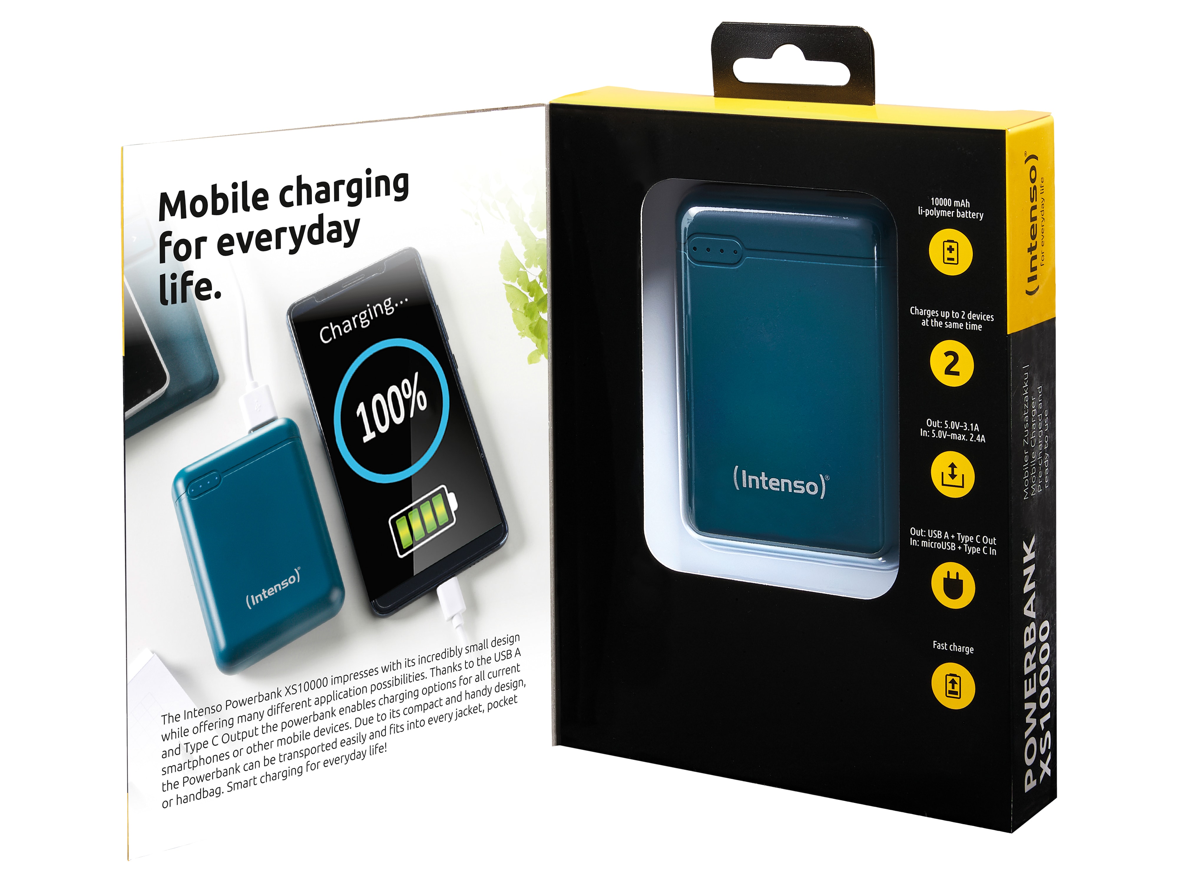 INTENSO USB Powerbank 7313537 XS 10000, 10.000 mAh, petrol