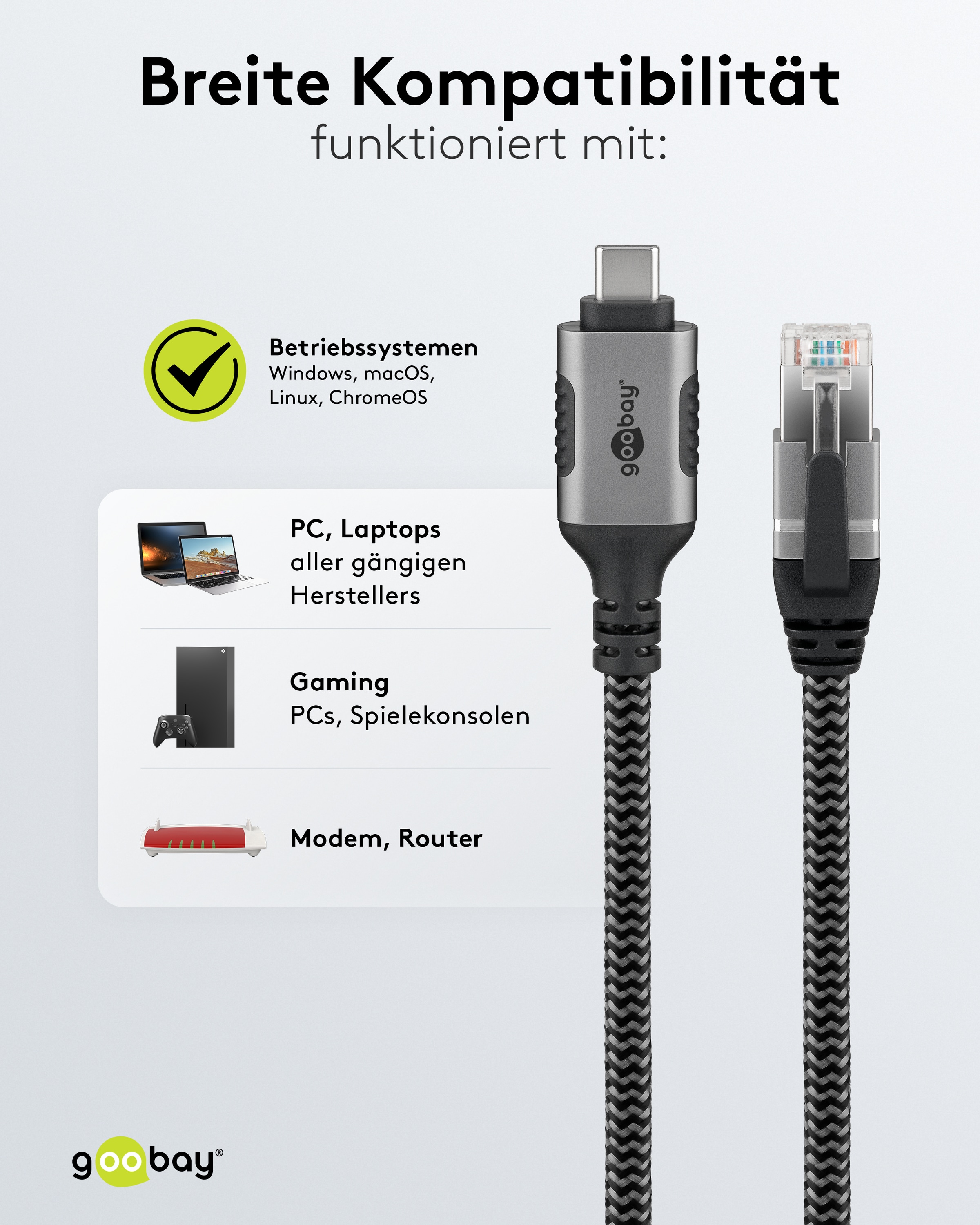 GOOBAY Ethernet-Kabel CAT6 USB-AC 3.1 auf RJ45 15m