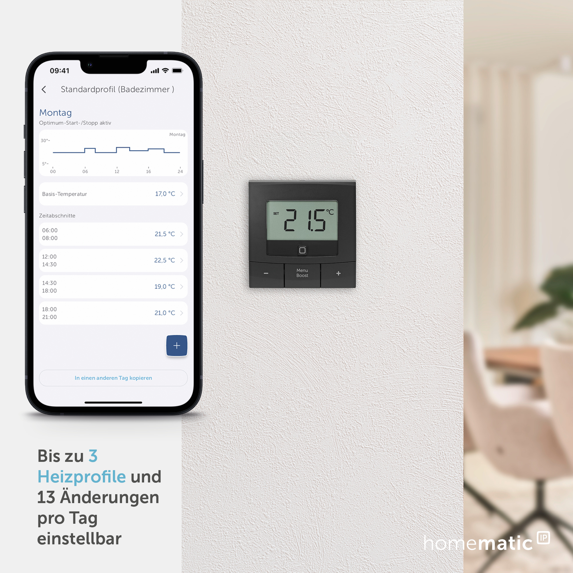 HOMEMATIC IP Smart Home 160554A0, Wandthermostat basic, anthrazit