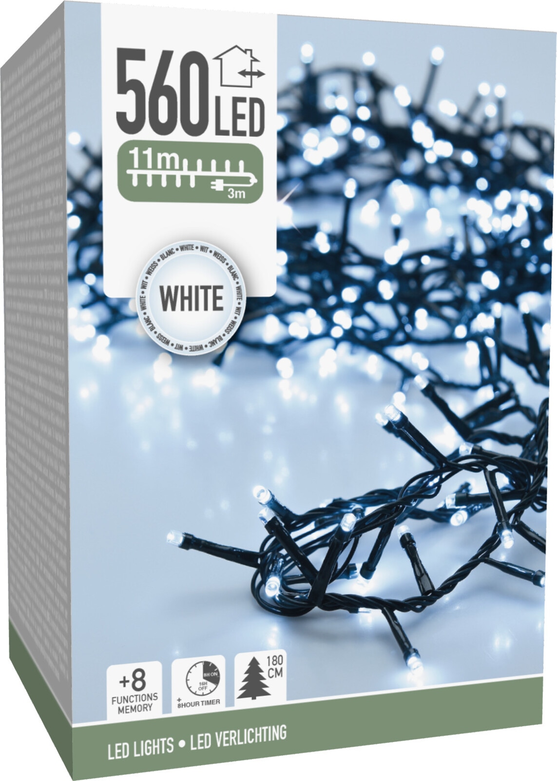 LED-Clusterlichterkette kaltweiß, 560 LEDs, grünes Kabel, Innen/Außen, 14 m
