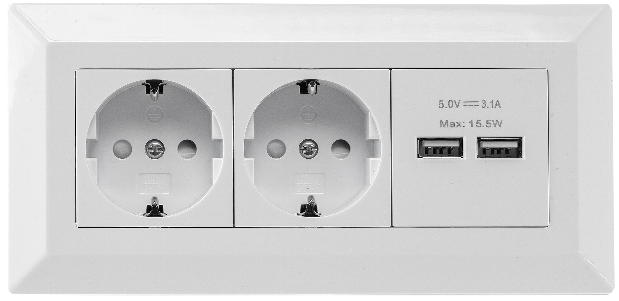 CHILITEC Steckdosenblock 23650, 2-fach, 2x USB-A, 16A/250V, weiß CHILITEC Steckdosenblock 23650, 2-fach, 2x USB-A, 16A/250V, weiß