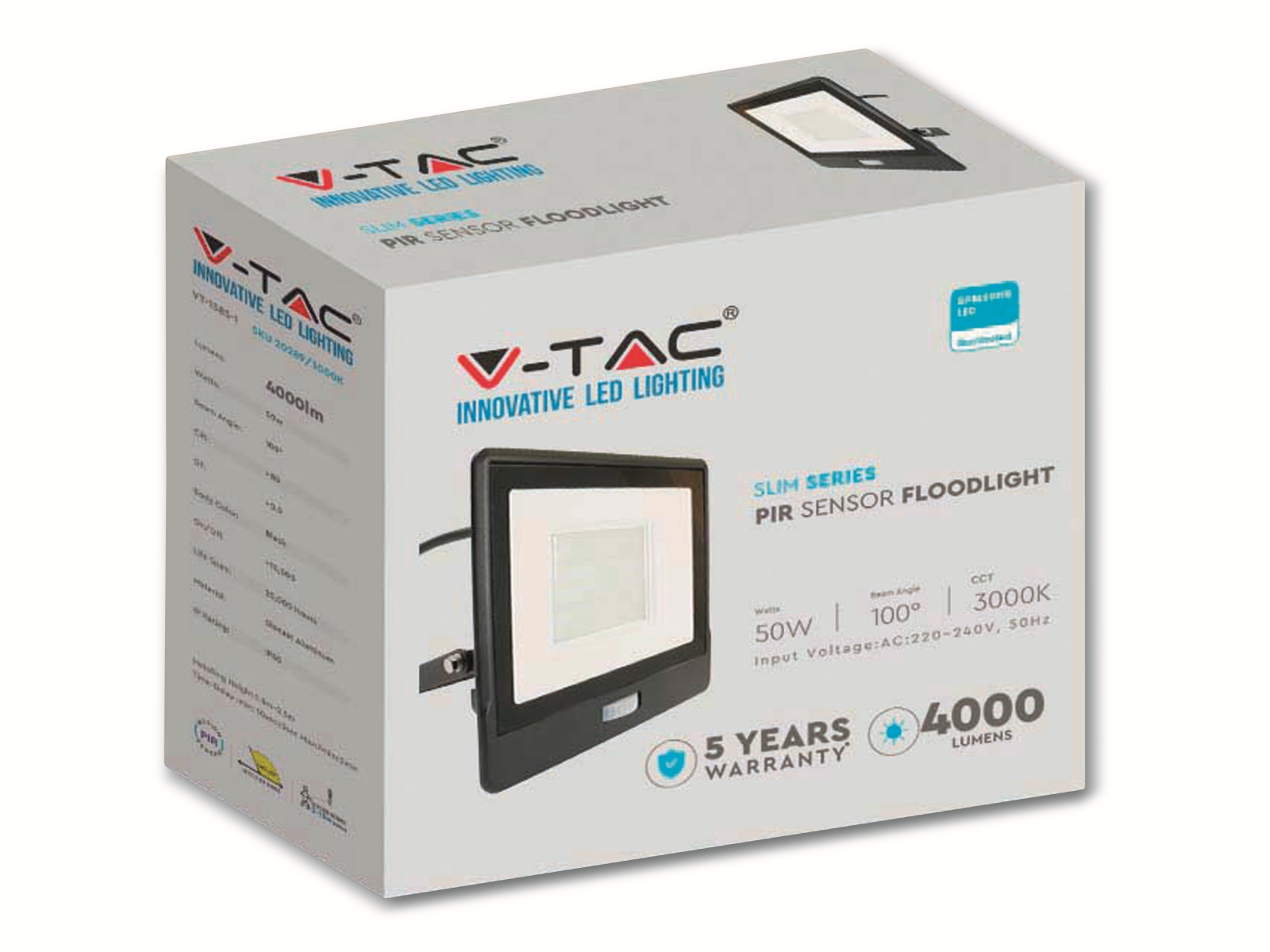 V-TAC LED-Fluter, Bewegungsmelder VT-158S-1 (20291) EEK: F, 50W, 4000 lm, 6500K, schwarz V-TAC LED-Fluter, Bewegungsmelder VT-158S-1 (20291) EEK: F, 50W, 4000 lm, 6500K, schwarz