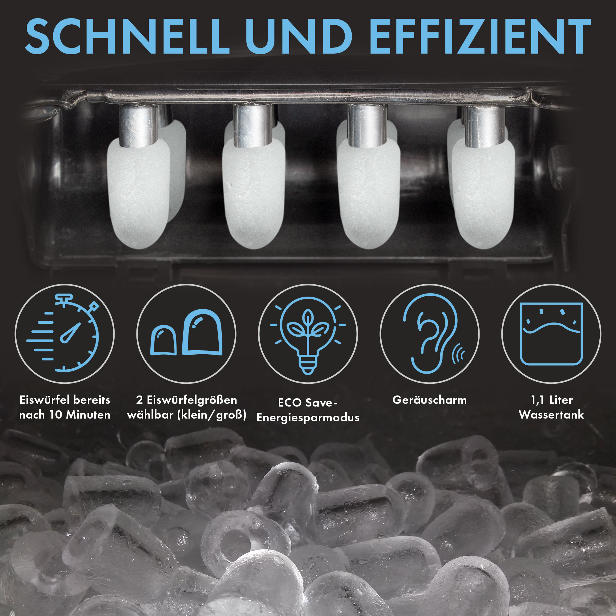 CLATRONIC Eiswürfelbereiter EWB 3798, ca. 8-10 kg Eiswürfel in 24h, ECO Save