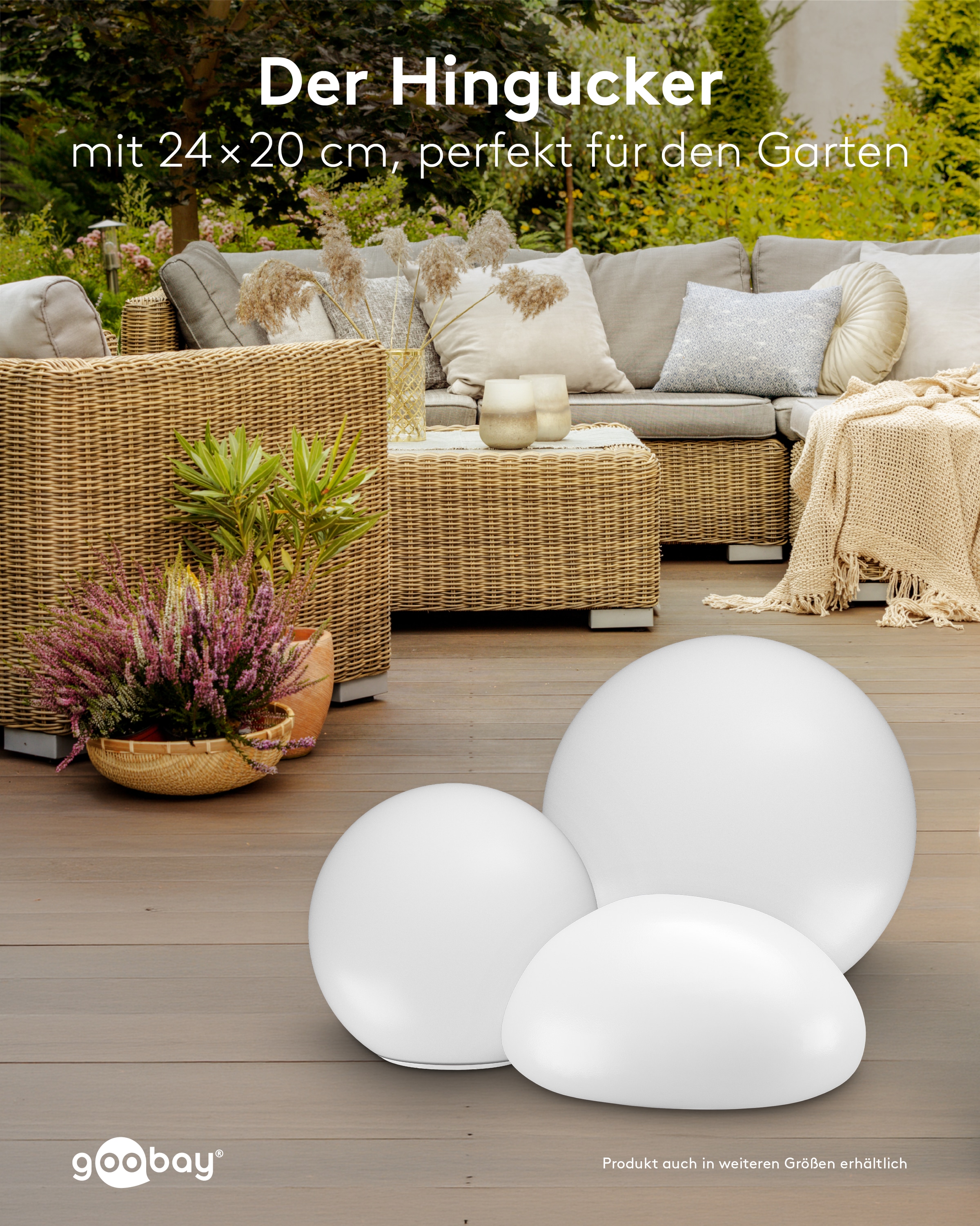 GOOBAY LED-Solar-Gartenleuchten, 24 cm, Stein, Größe M, RGBW, 2 Stück