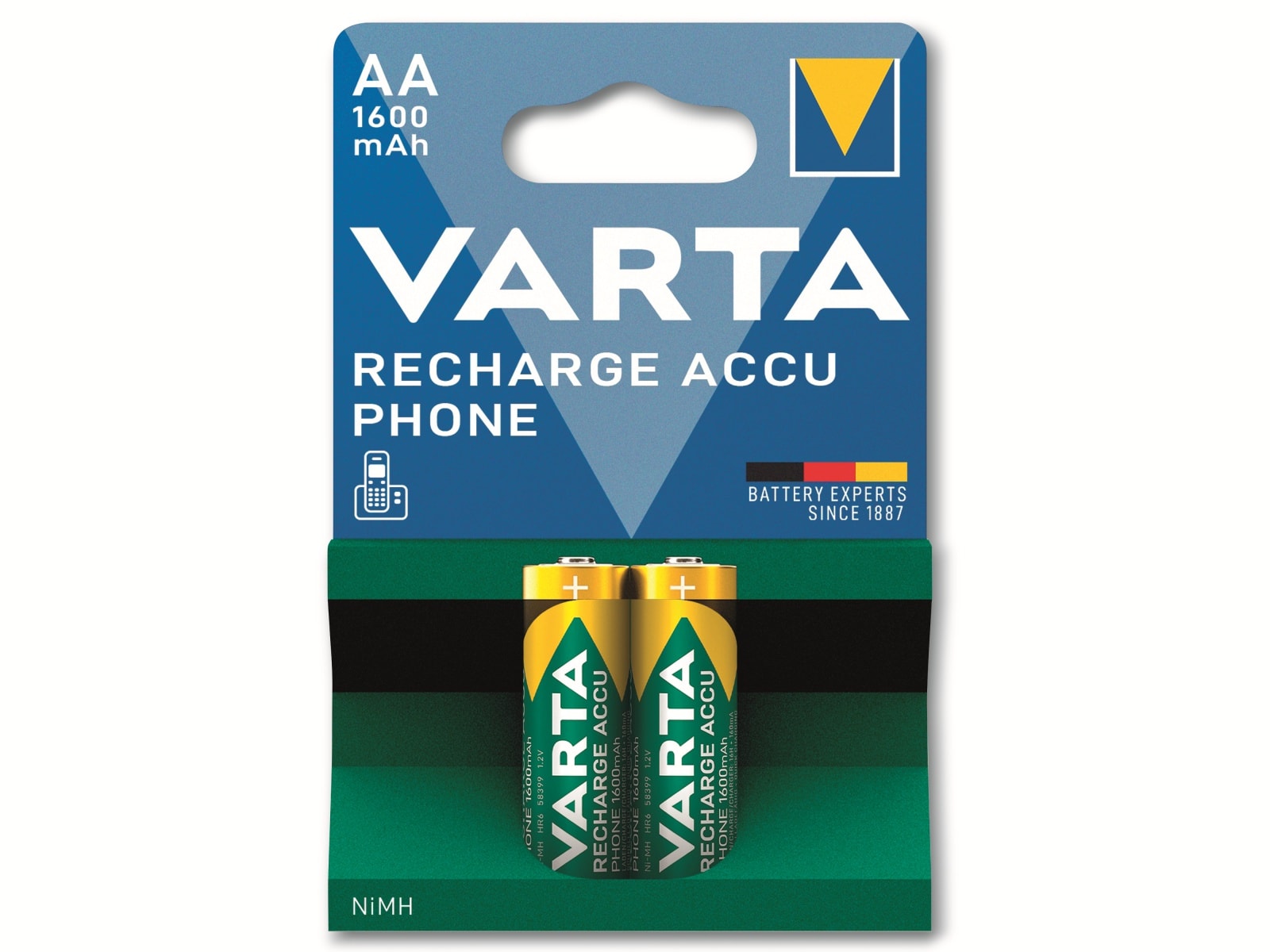 VARTA Akku NiMH, Mignon, AA, HR06, 1.2V/1600mAh, Accu Phone, 2er Pack VARTA Akku NiMH, Mignon, AA, HR06, 1.2V/1600mAh, Accu Phone, 2er Pack