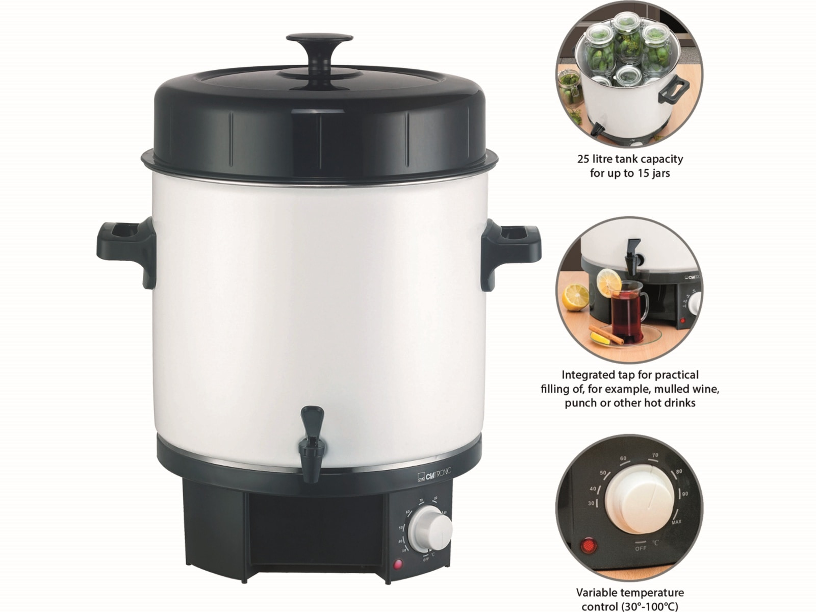 CLATRONIC Einkochautomat EKA 3338, 25 L, weiß/schwarz