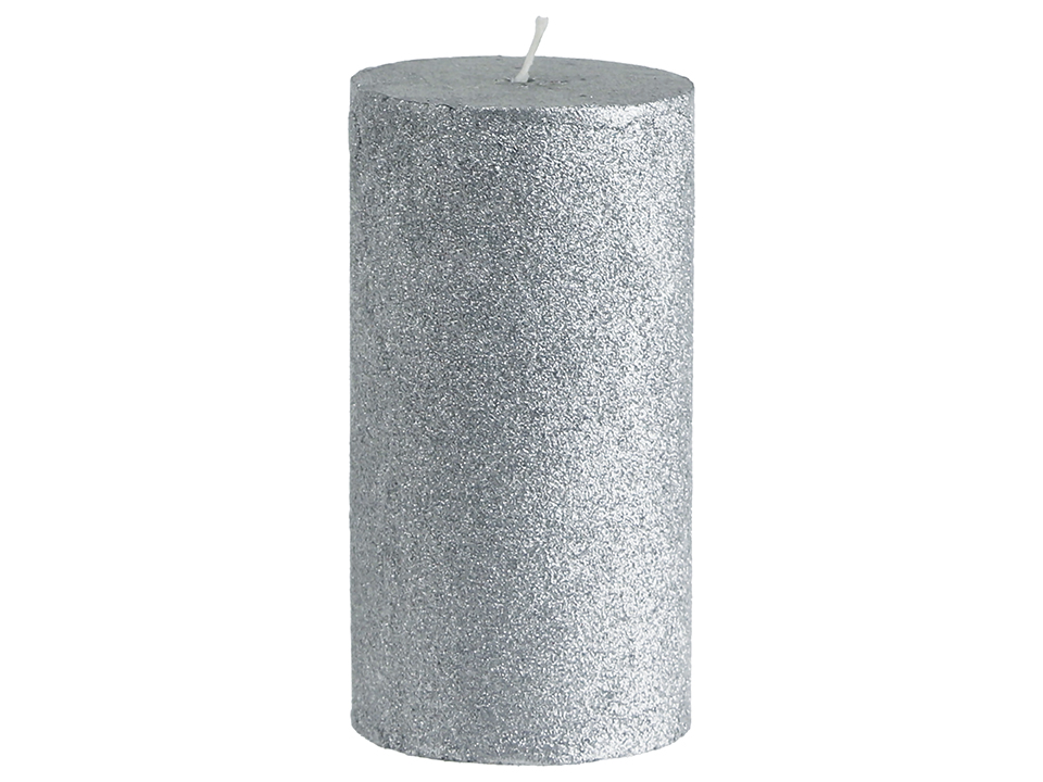 WIEDEMANN Flachkopfkerze Glitter, silber, 68x130 mm WIEDEMANN Flachkopfkerze Glitter, silber, 68x130 mm