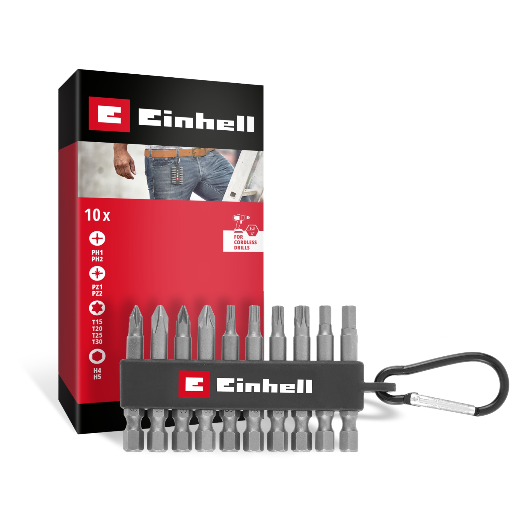 EINHELL Bit-Set, 118623, Karabiner, 10-teilig