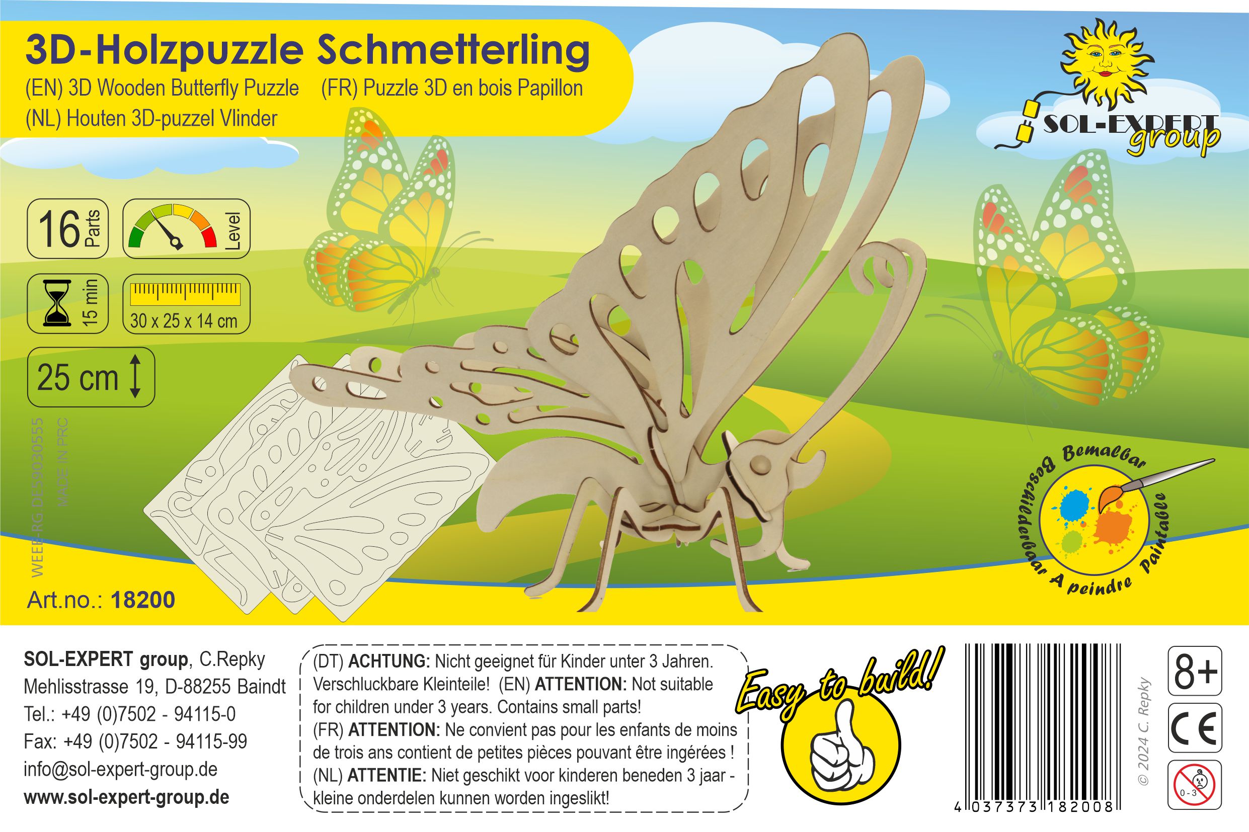 SOL-EXPERT 3D Holz Puzzle Schmetterling