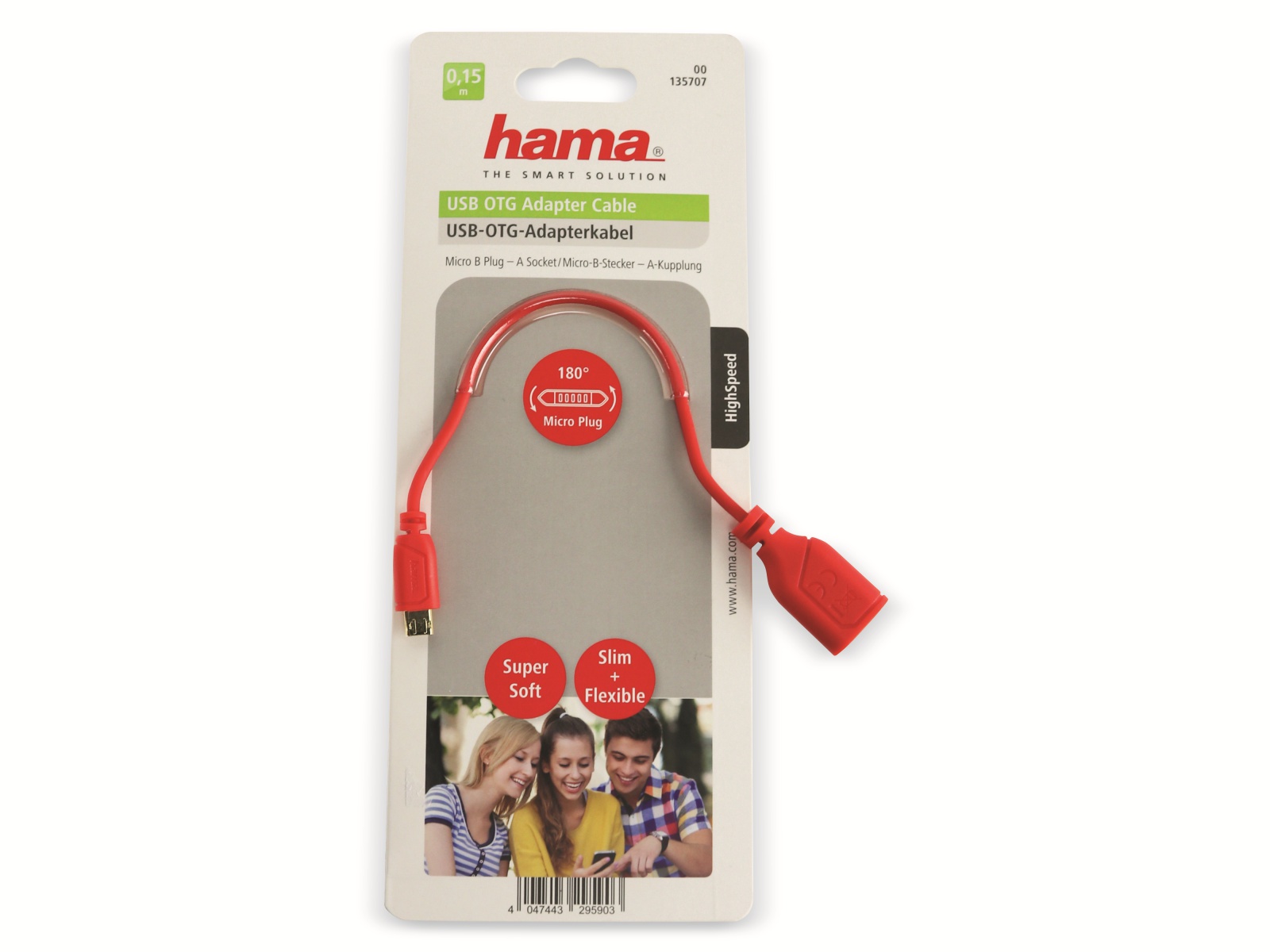 Hama Micro-USB OTG Kabel 135707, Flexi-Slim, rot, 0,15 m