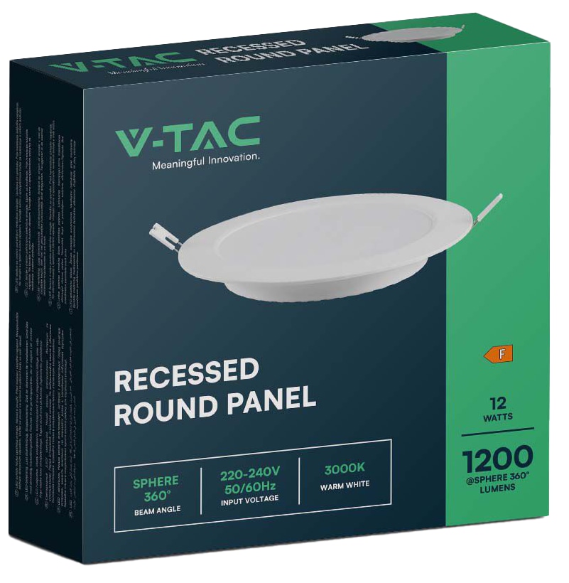 V-TAC LED-Einbauleuchte VT-61012, EEK: F, 12 W, 1200 lm, 3000 K