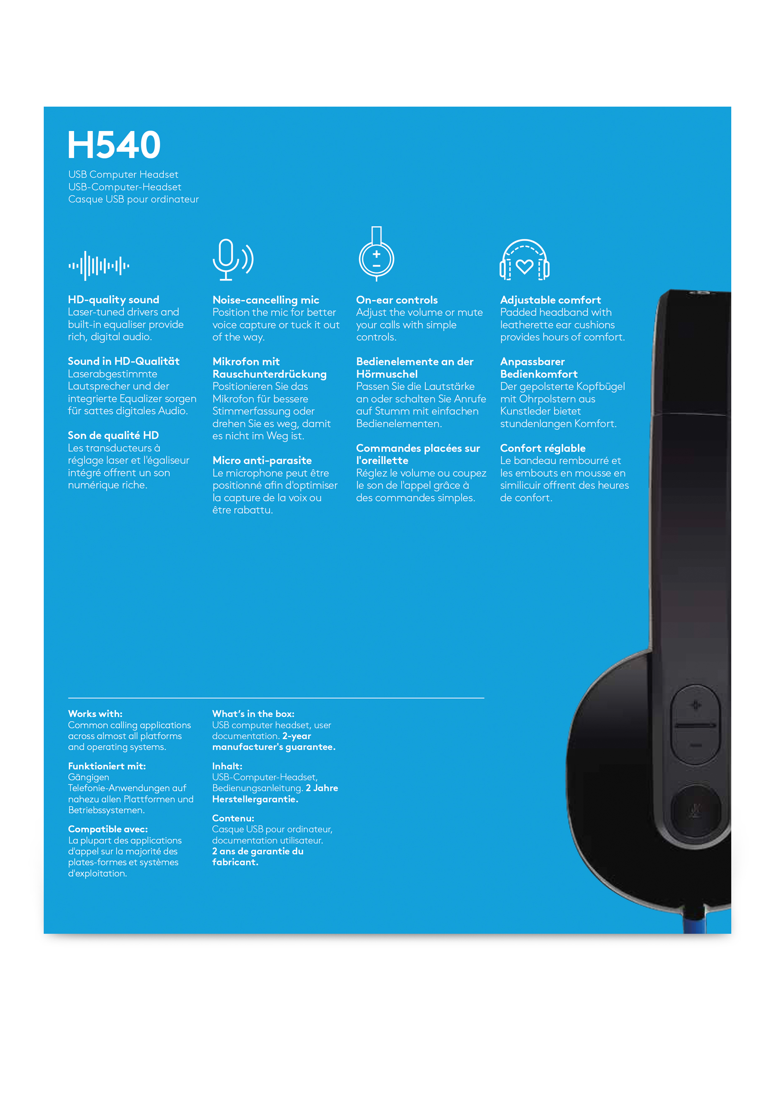 LOGITECH Headset H540 USB, schwarz