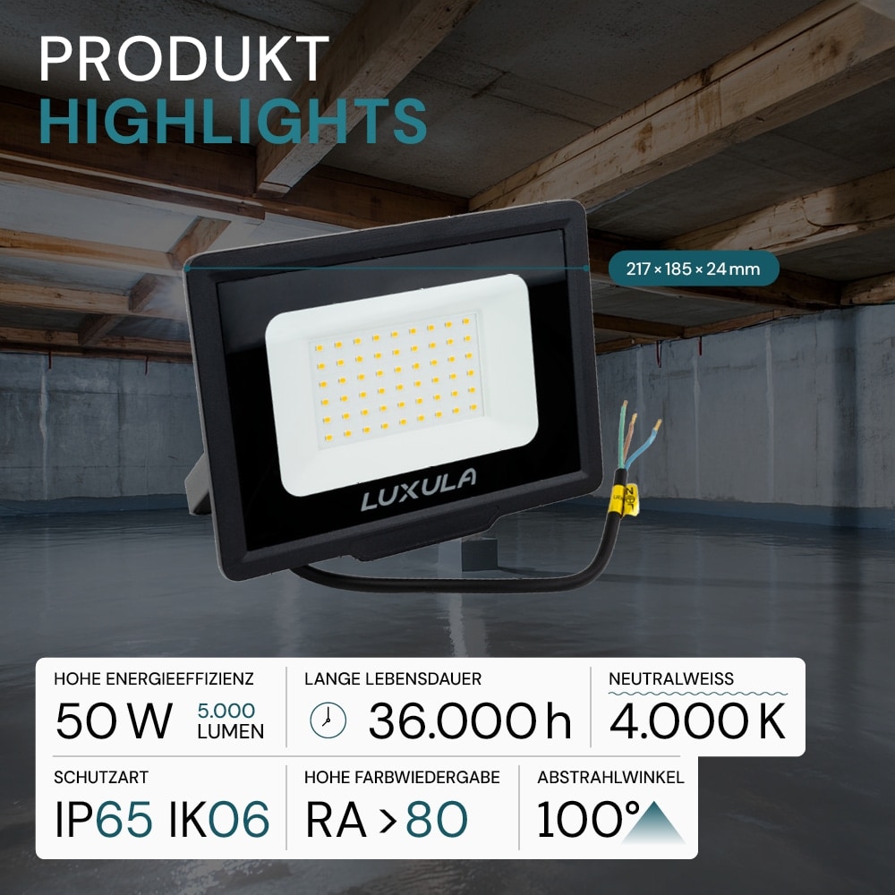 LUXULA LED-Fluter, EEK: F, 50W, 5000lm, 4000K, schwarz LUXULA LED-Fluter, EEK: F, 50W, 5000lm, 4000K, schwarz