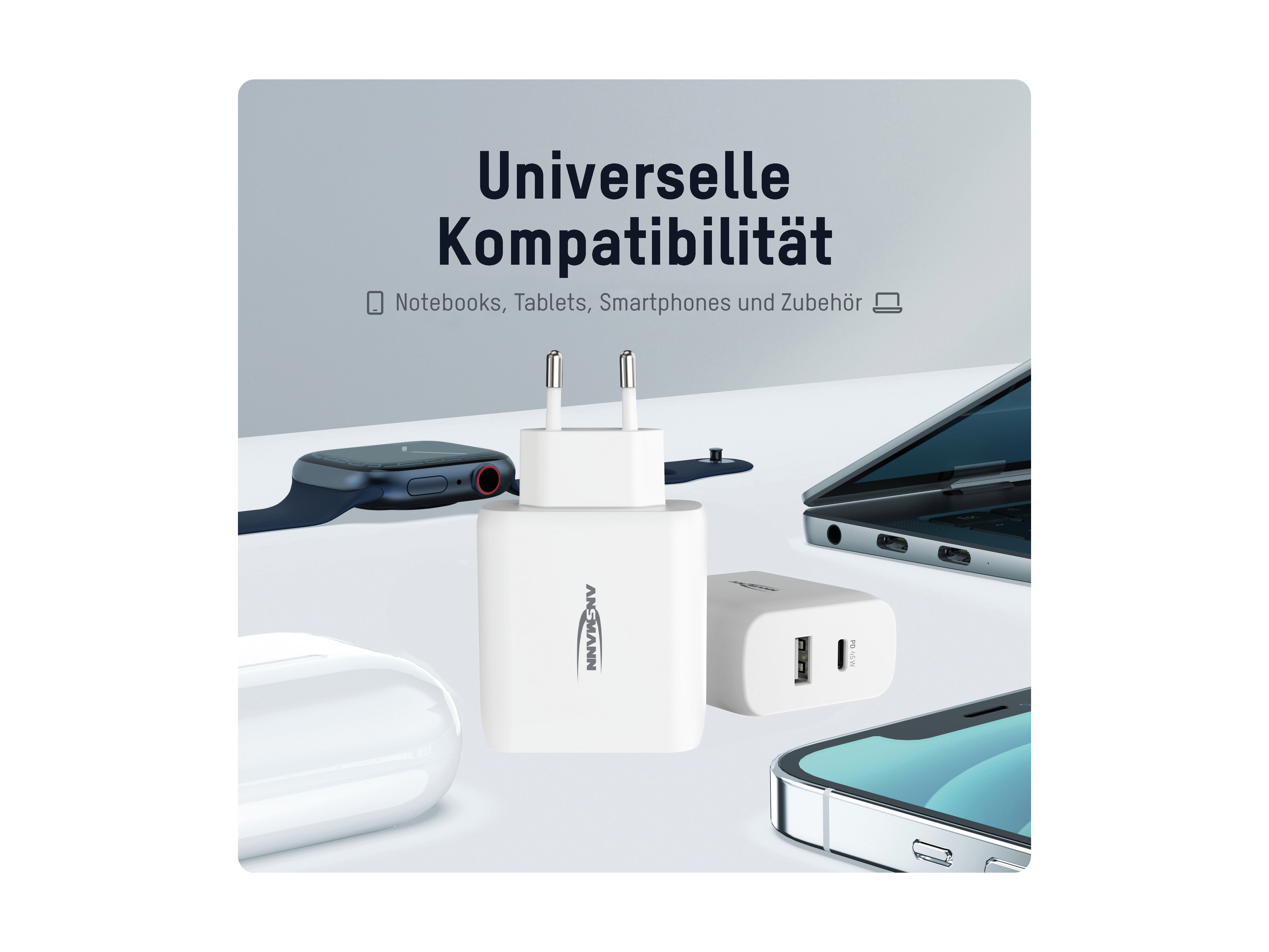 ANSMANN USB-Ladegerät 265PD, 65 W, 3 A, 1xUSB, 1xUSB-C (PD) ANSMANN USB-Ladegerät 265PD, 65 W, 3 A, 1xUSB, 1xUSB-C (PD)