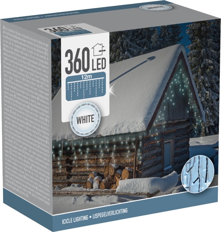 LED-Lichtervorhang, 360 LEDs, kaltweiß, 230 V~, grün, Innen/Außen, 15 m, Timer LED-Lichterkette Vorhang 360 LEDs, kaltweiß, IP44, 230 V~, 12 m, grün