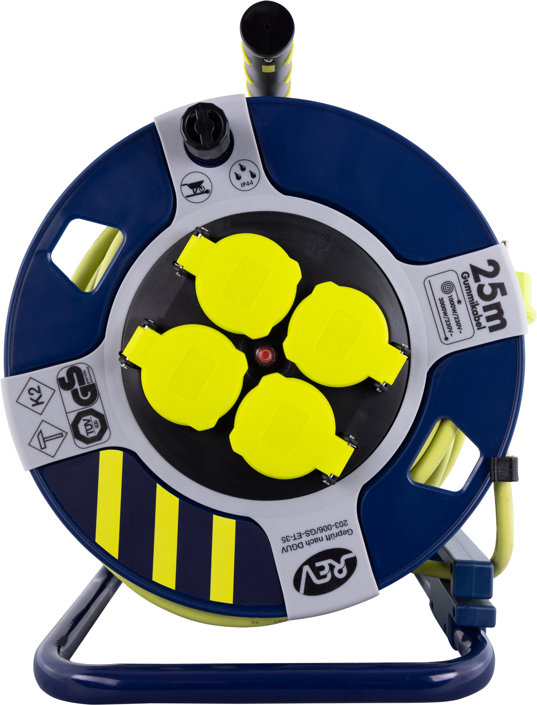 REV Kabeltrommel H07RN, Kunststoff, schwarz/gelb, IP44, 25 m