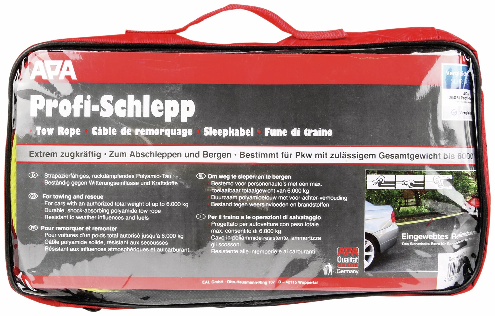 APA Abschleppseil 26051, Profi-Schlepp, 4 m, 6000 kg APA Abschleppseil 26051, Profi-Schlepp, 4 m, 6000 kg