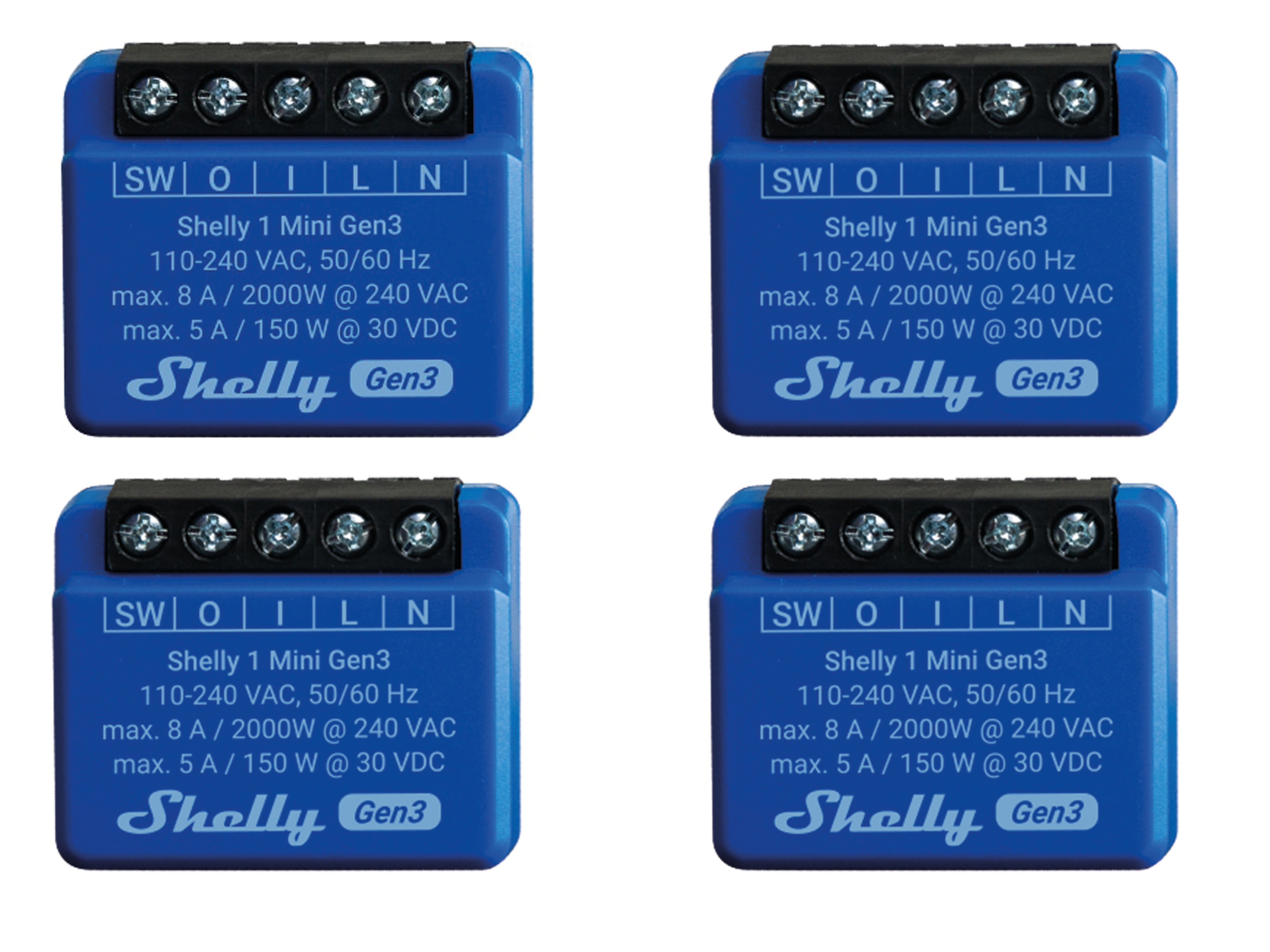 SHELLY WLAN-Schaltaktor 1 Mini Gen 3, blau, 4 Stück SHELLY WLAN-Schaltaktor 1 Mini Gen 3, blau, 4 Stück