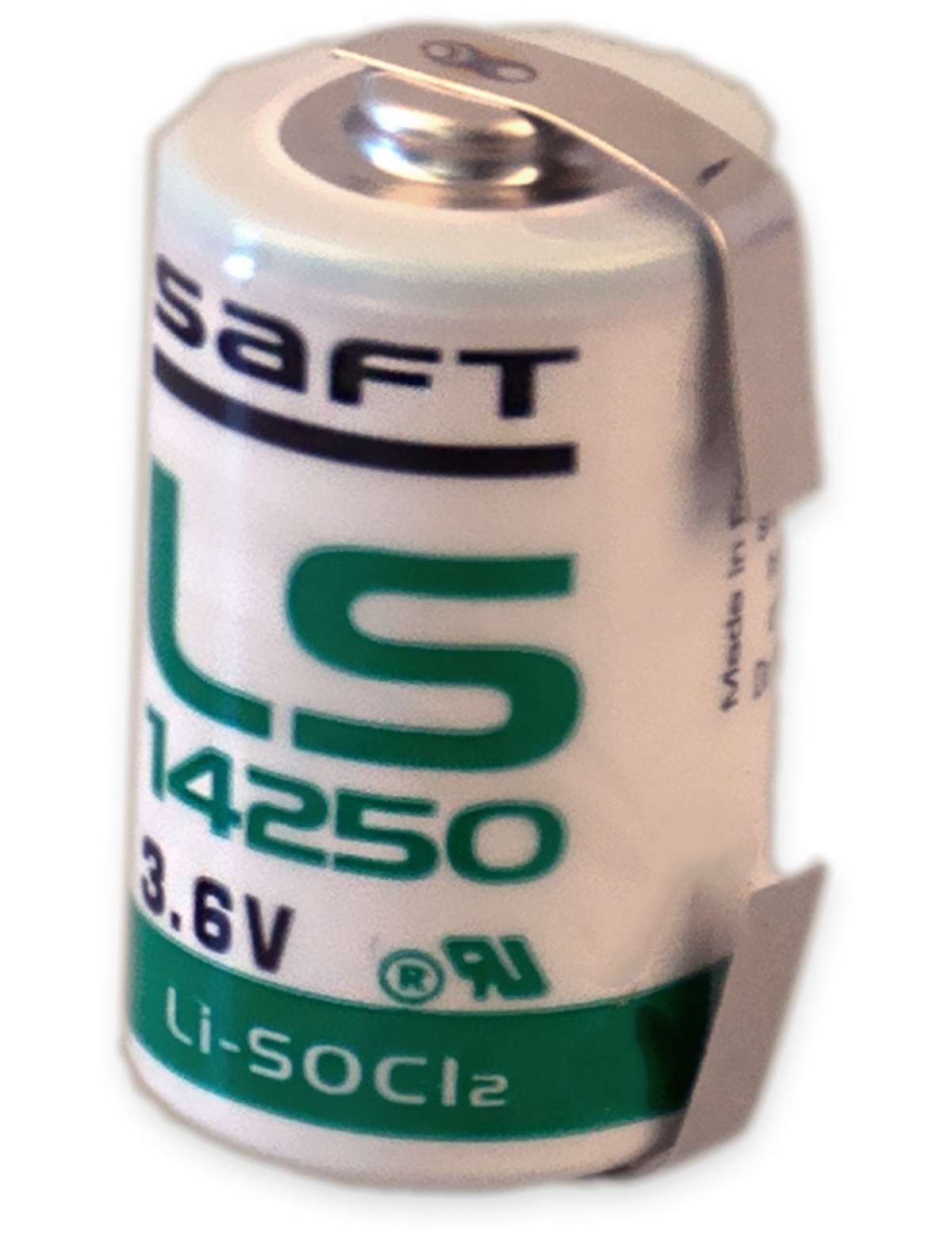 SAFT Lithium-Batterie LS 14250-CNR, 1/2AA, mit U-Lötfahne, 3,6 V-, 1200 mAh SAFT Lithium-Batterie LS 14250-CNR, 1/2AA, mit U-Lötfahne, 3,6 V-, 1200 mAh
