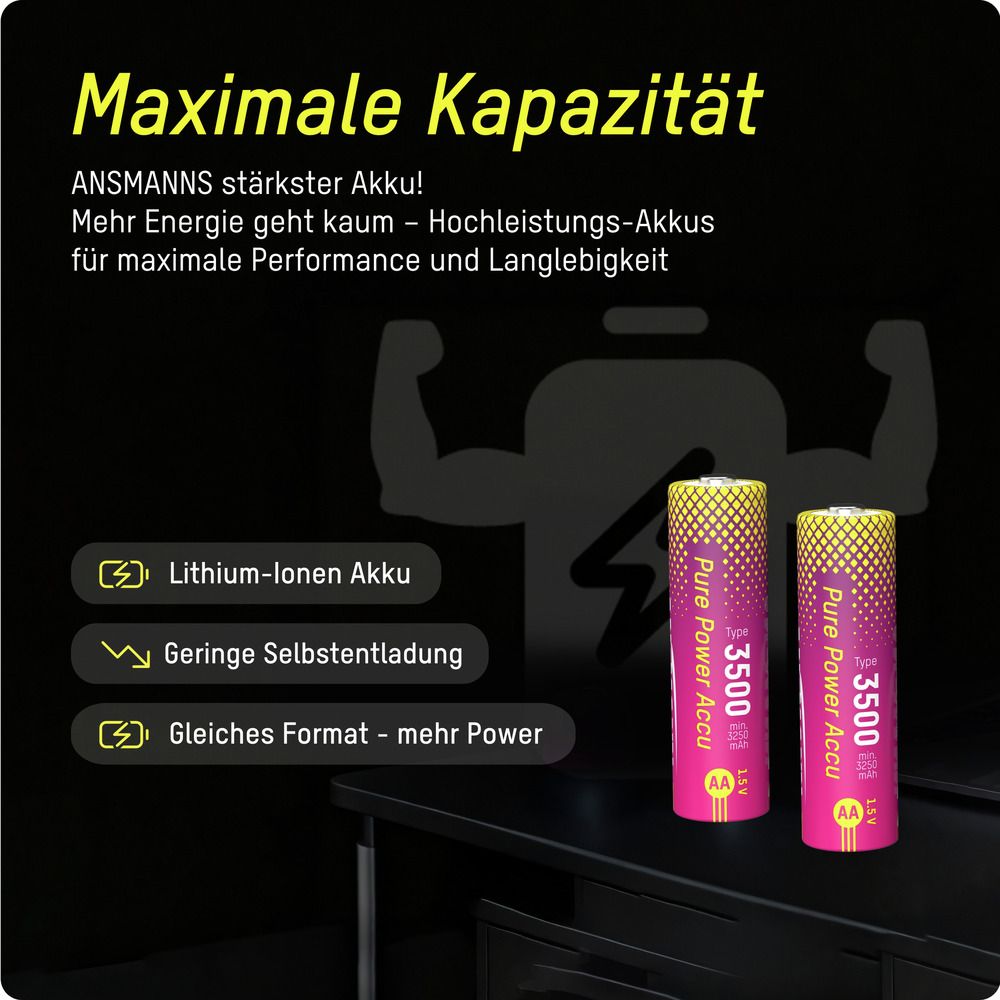 Li-Lon Akkus ANSMANN, Mignon AA, Typ 3500 (min. 3250 mAh), 4 Stück