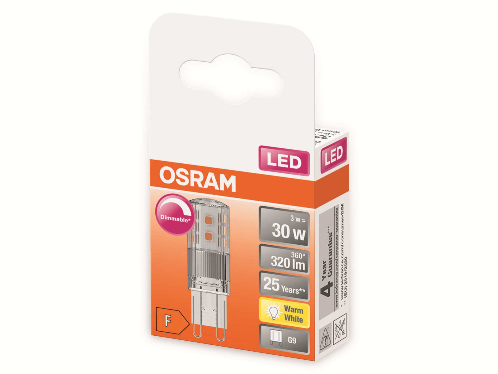 OSRAM LED-Stiftsockellampe, PIN32, G9, EEK: F, 3W, 320lm, 2700K