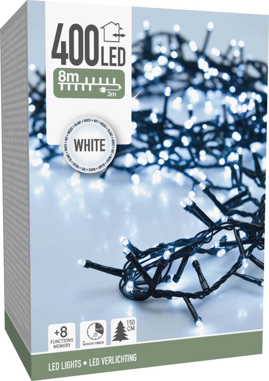 LED-Clusterlichterkette kaltweiß, 400 LEDs, grünes Kabel, Innen/Außen, 11m LED-Clusterlichterkette kaltweiß, 400 LEDs, grünes Kabel, Innen/Außen, 11m