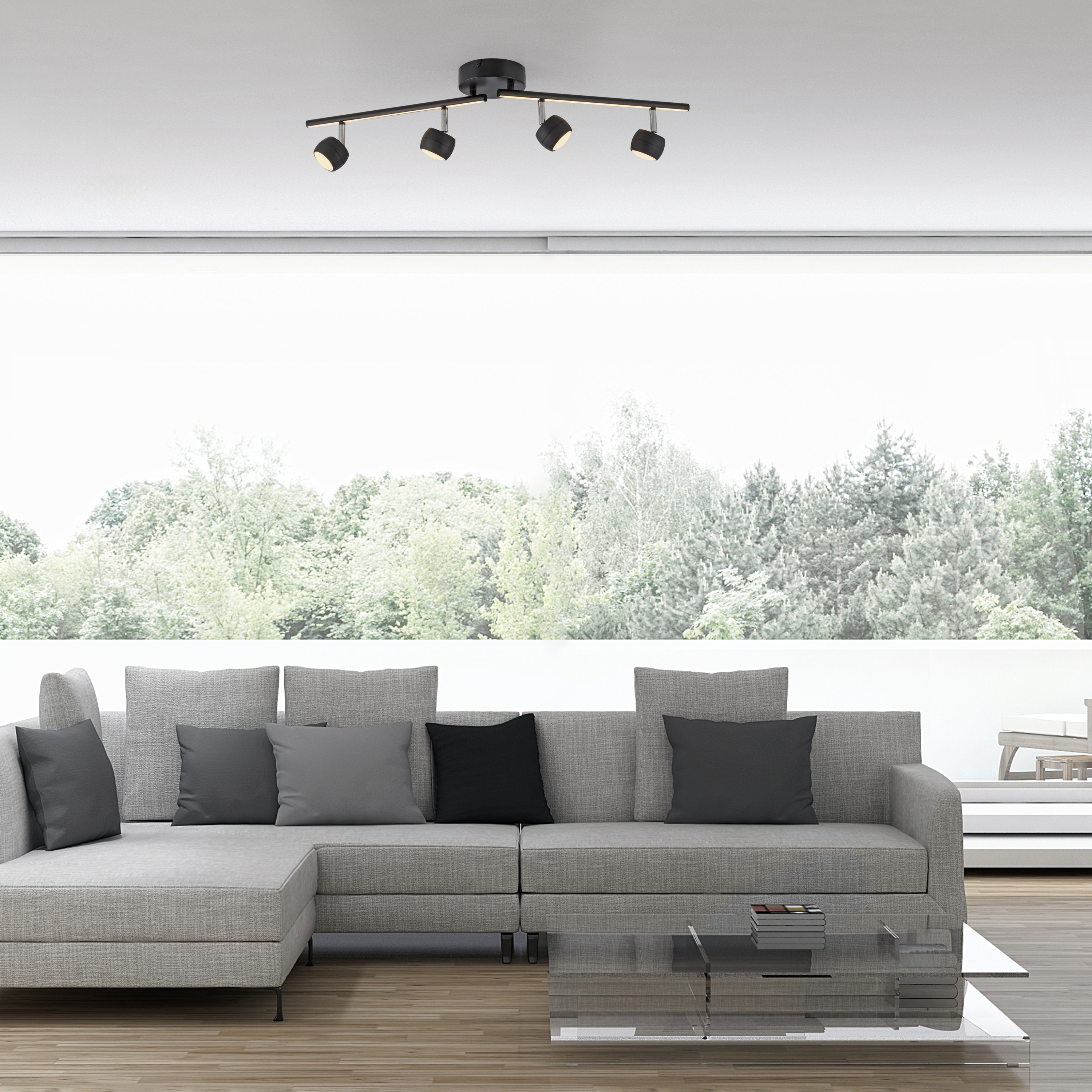 JUST LIGHT LED-Deckenleuchte 11402-18, 20,40W, 3000K, 2360lm, warmweiß, IP20, schwarz