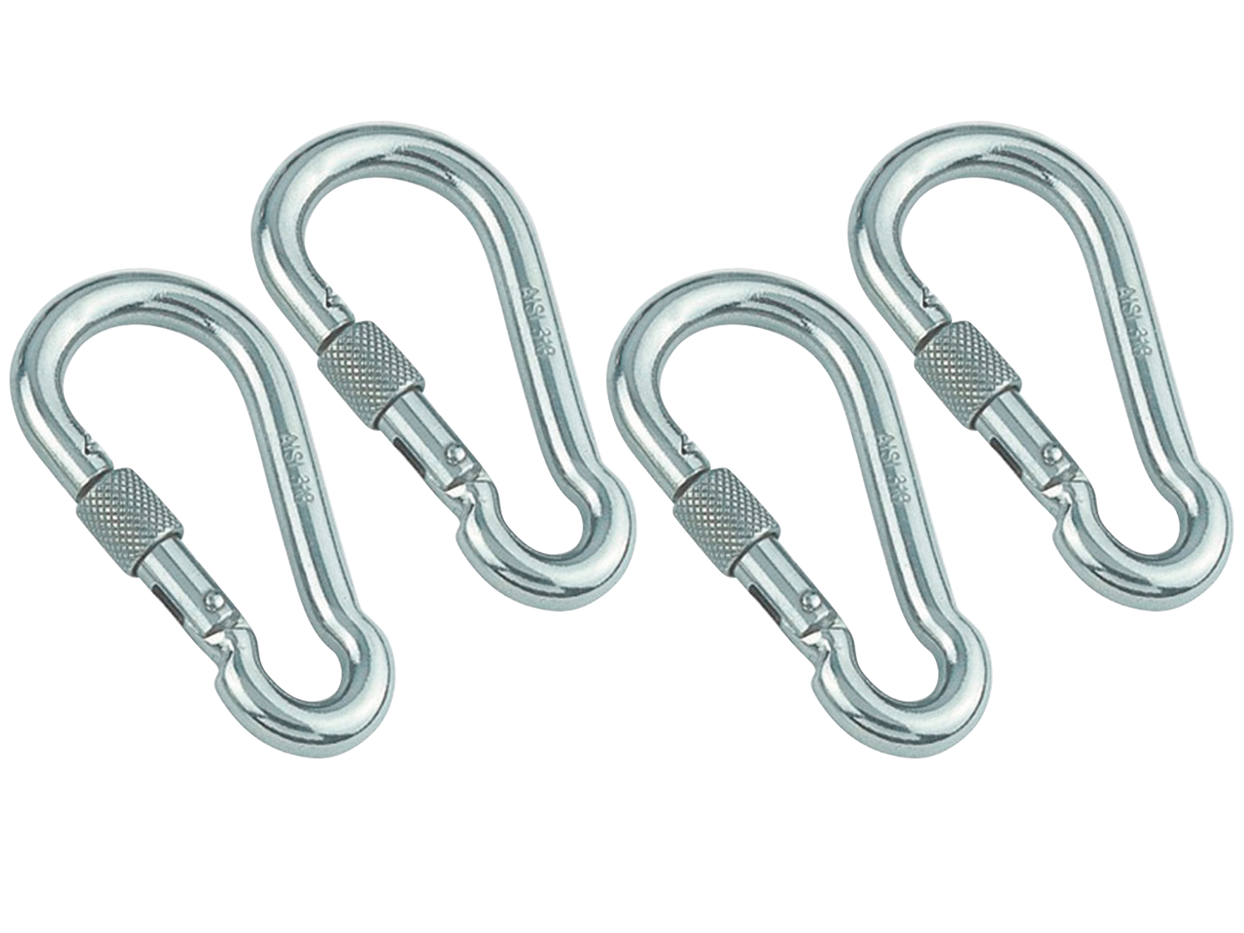 MARINETECH Karabinerhaken, Edelstahl A4, 6x60 mm, mit Sicherheitsmutter, 4 Stück