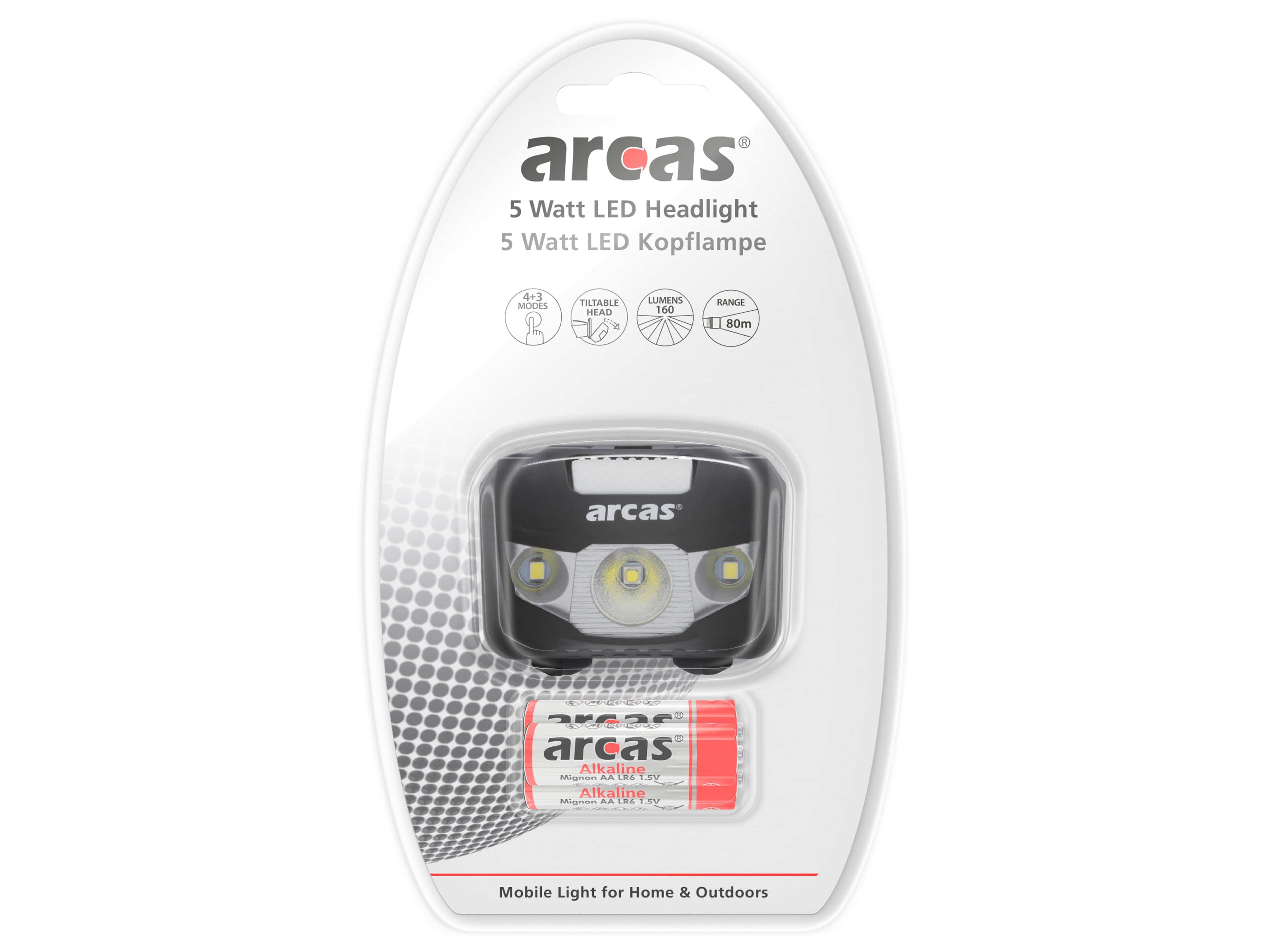 ARCAS LED-Stirnlampe, 5 W, 160 lm, 7 Funktionen, inkl. Batterien ARCAS LED-Stirnlampe, 5 W, 160 lm, 7 Funktionen, inkl. Batterien