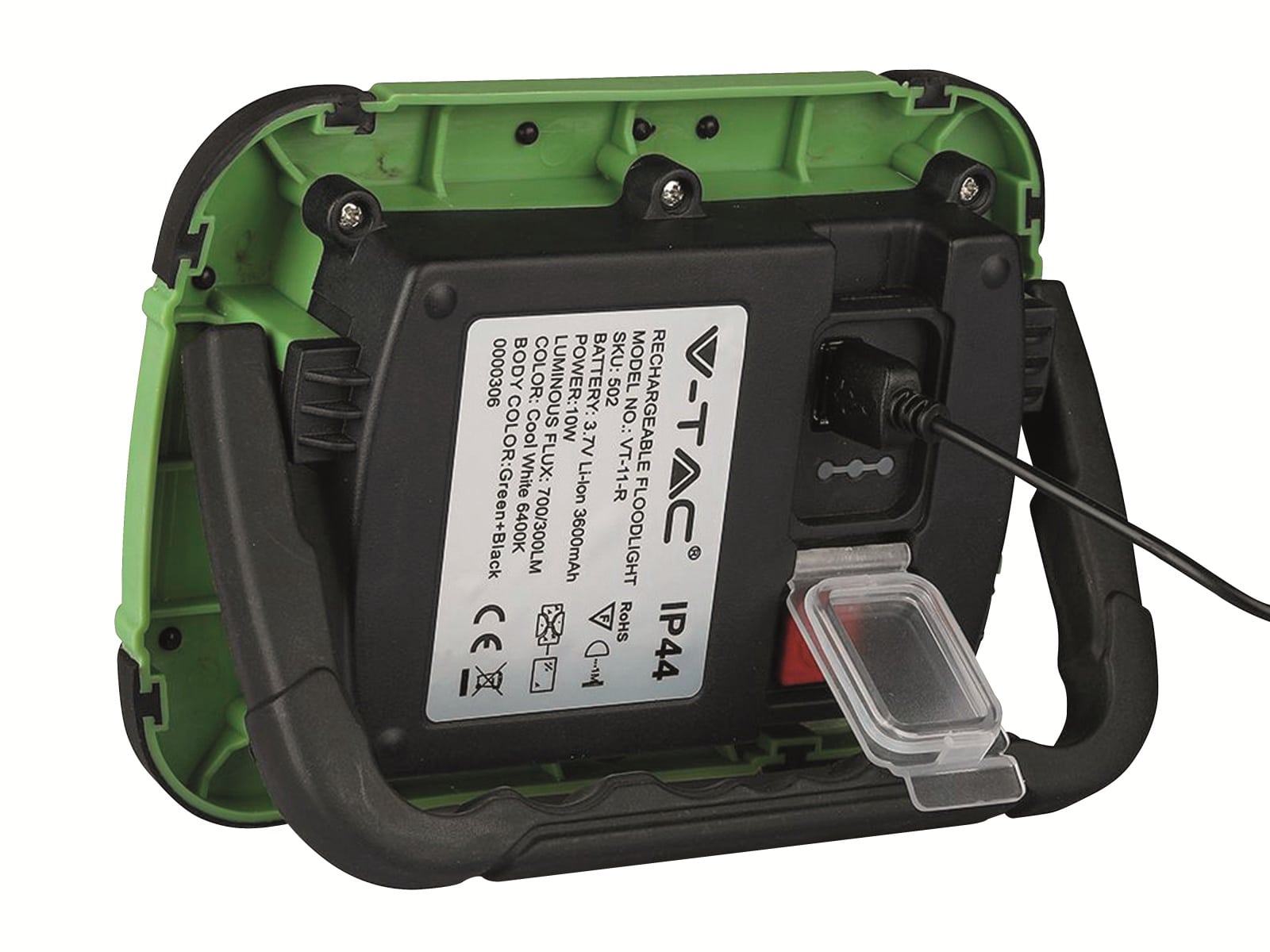 V-TAC LED-Fluter VT-11-R, 10 W, 700 lm, 6400 K, Akkubetrieb, grün/schwarz
