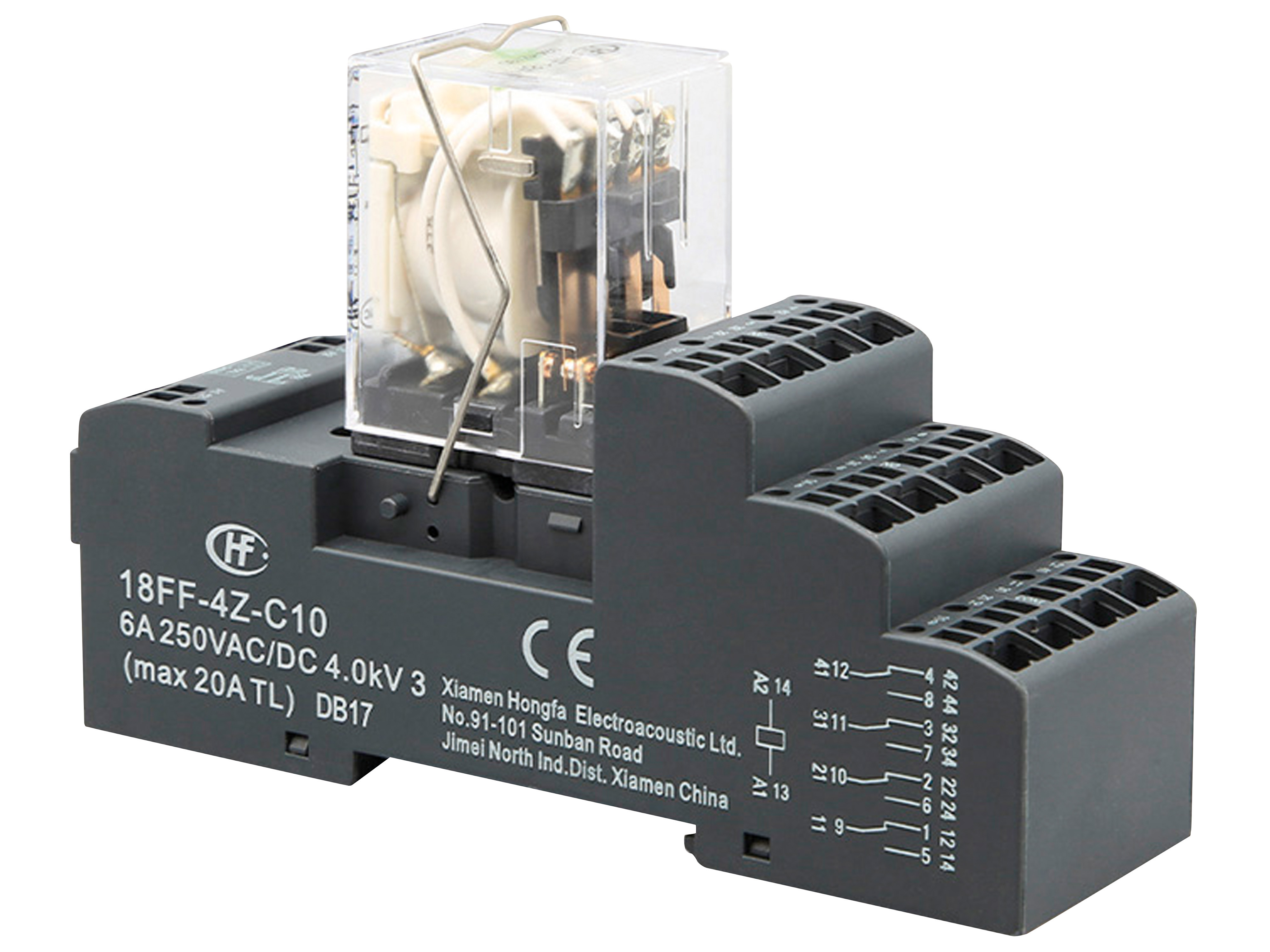 HONGFA Relaissockel 18FF-4Z-C10, Push-In HONGFA Relaissockel 18FF-4Z-C10, Push-In