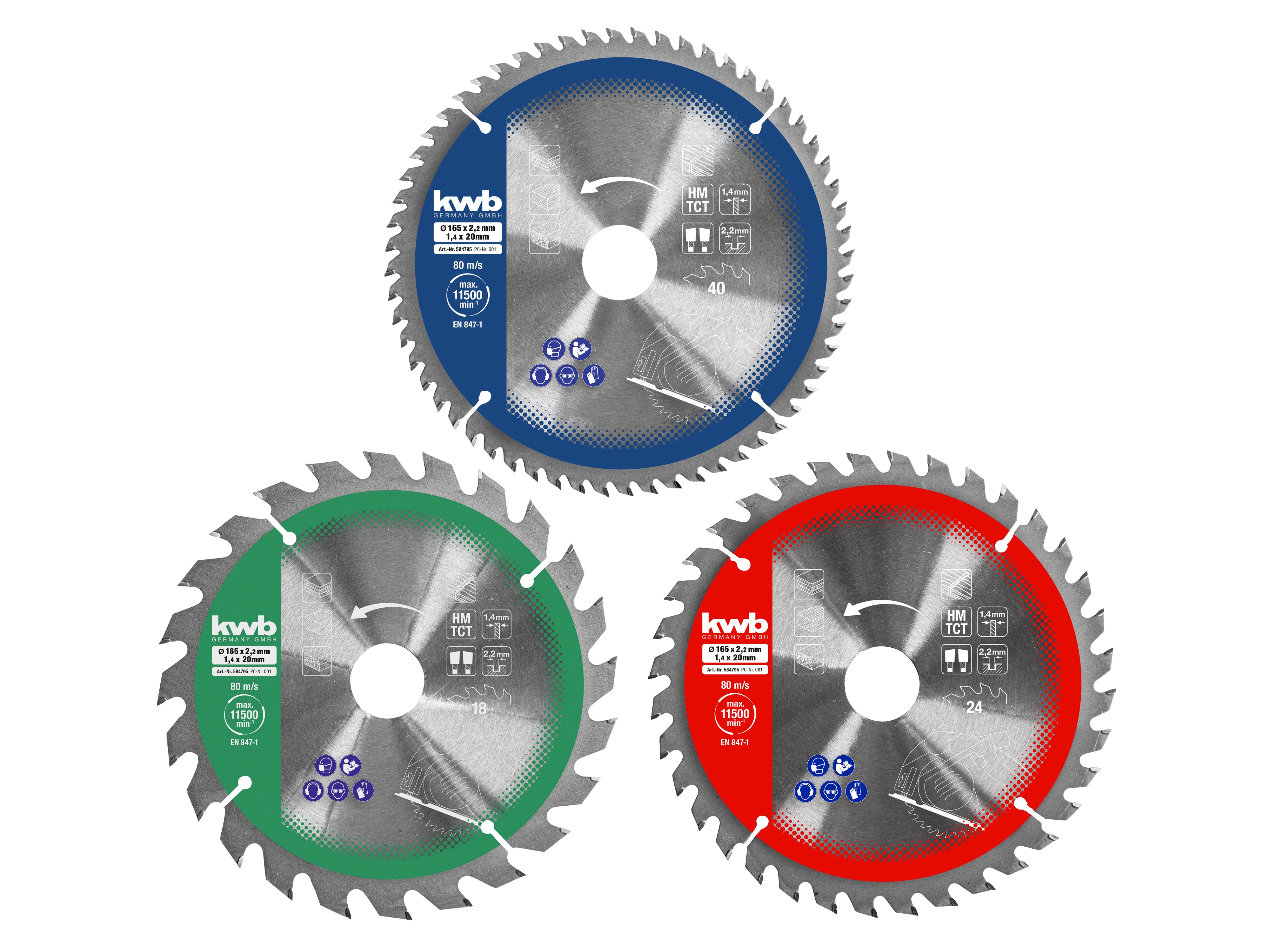 KWB Kreissägeblatt-Set, 584795, 165x20 mm, 3 Stück