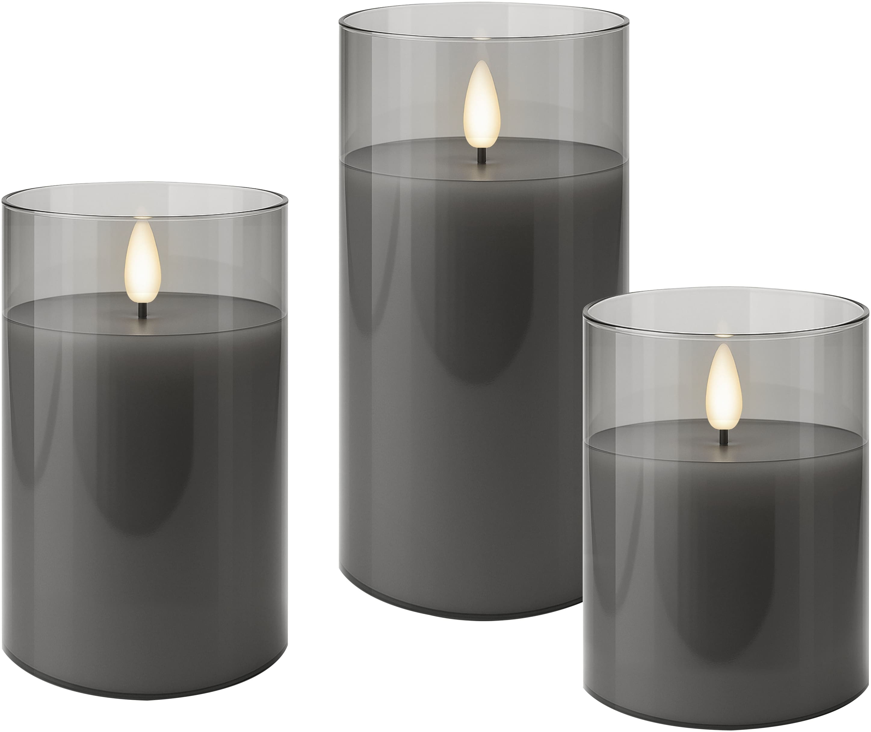 GOOBAY LED-Echtwachskerze, Glas, Timerfunktion, 3 Stück, warmweiß, grau GOOBAY LED-Echtwachskerze, Glas, Timerfunktion, 3 Stück, warmweiß, gold