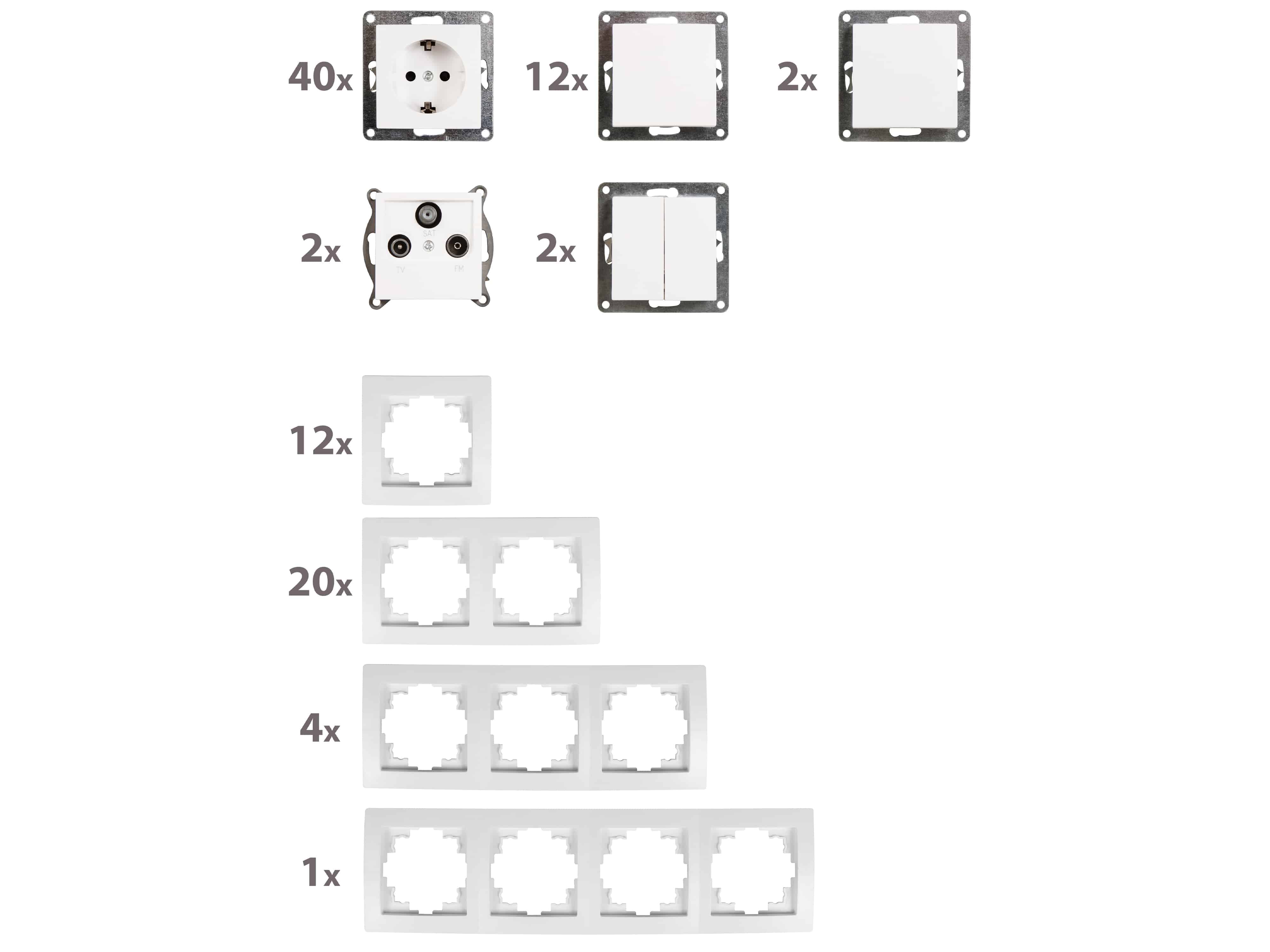 MCPOWER Schalter und Steckdosen Set Flair "Einfamilienhaus", 95-teilig, weiß