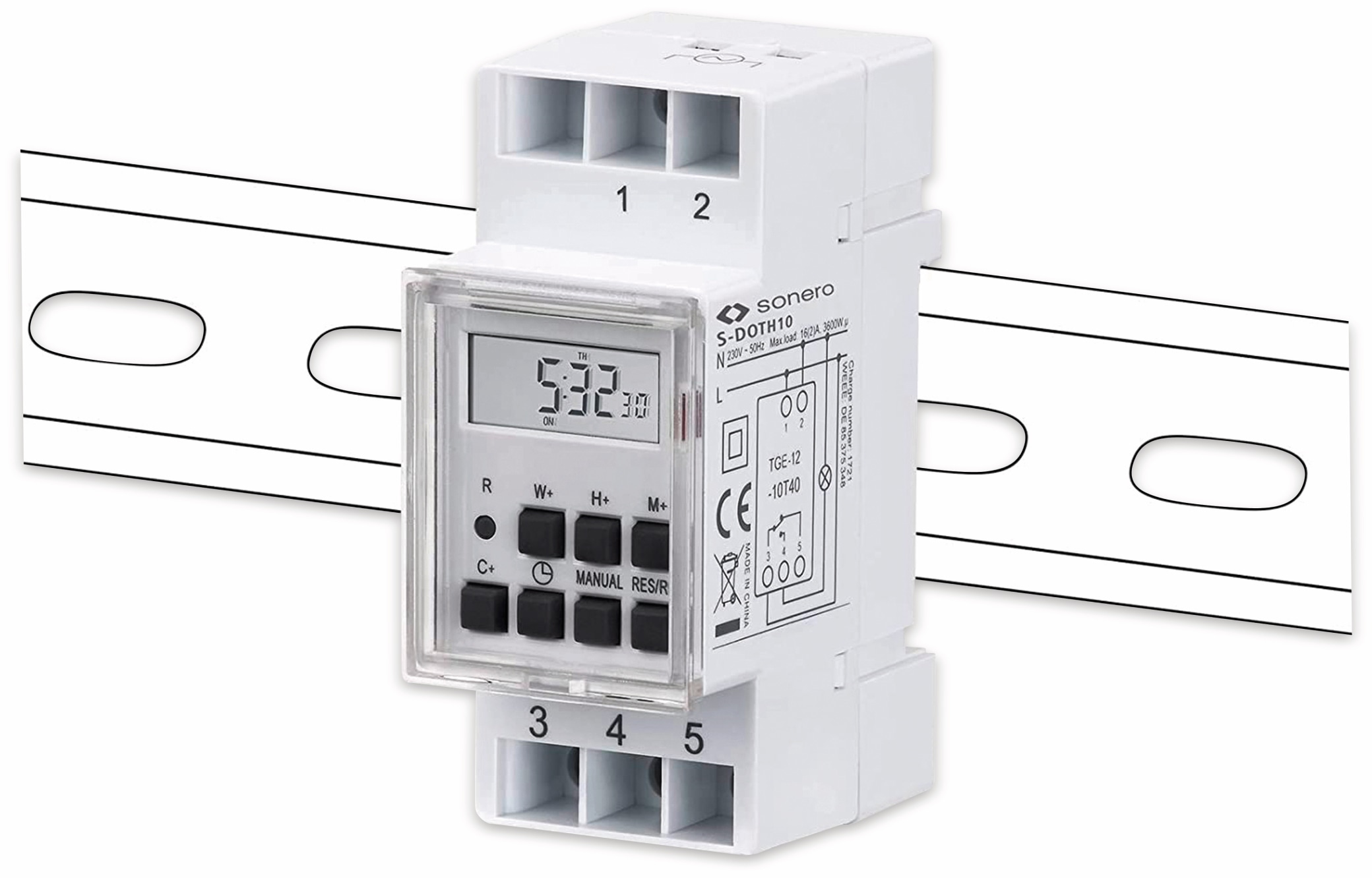 SONERO Digitale Zeitschaltuhr S-DOTH10, 3500 W, DIN-Schiene, weiß