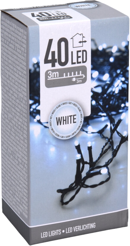 LED-Lichterkette kaltweiß, 40 LEDs, Innen/Außen, 6m KOOPMAN LED-Lichterkette kaltweiß, 40 LEDs, Grünes Kabel, Innen/Außen, 6m