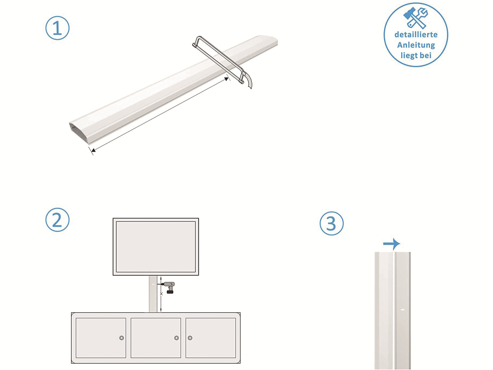 PUREMOUNTS Kabelkanal PM-CCP-100W, 1 m, Kunststoff, weiß