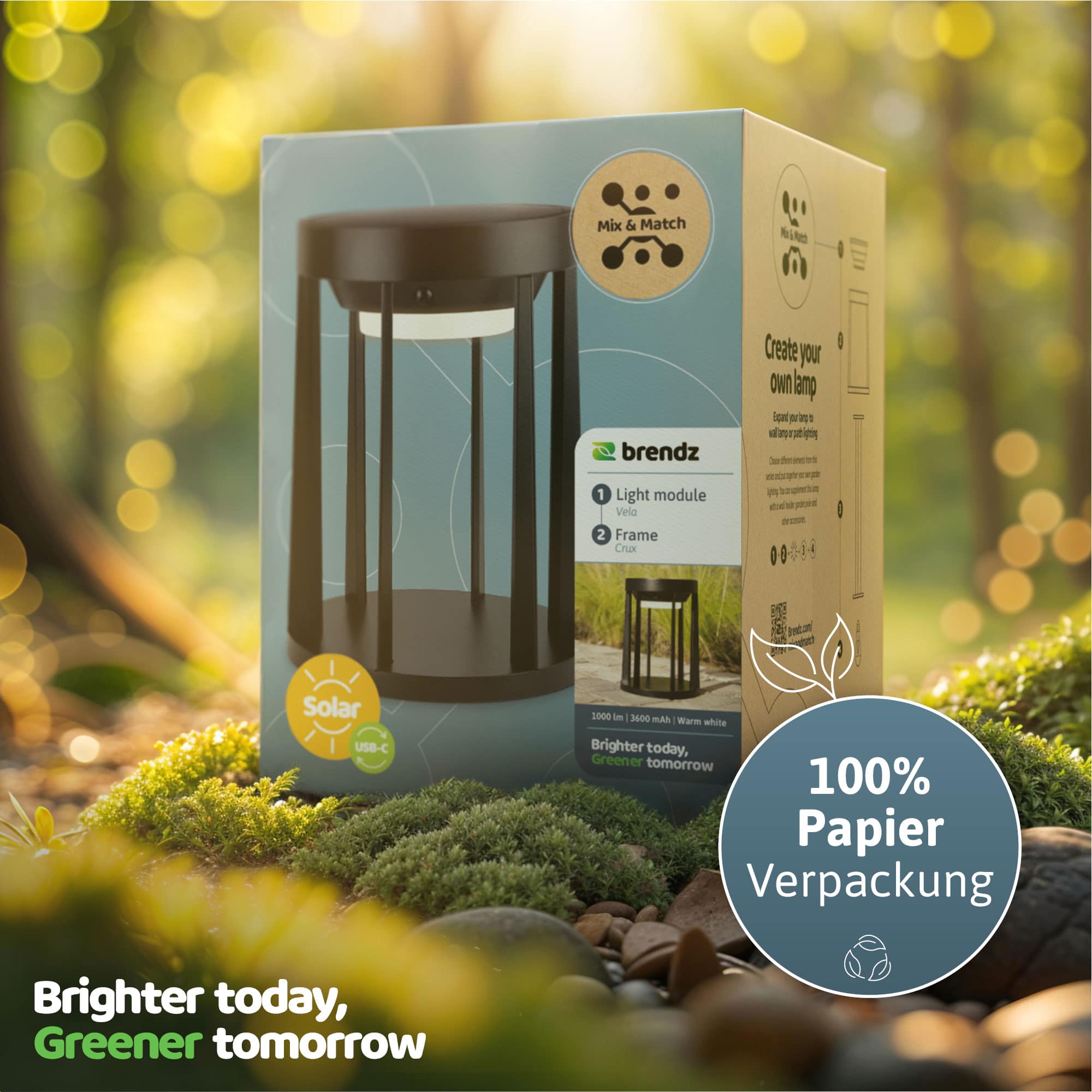 BRENDZ Solar LED-Tischleuchte, Mira & Crux, 40/200/400 lm, 2700 K, IP54