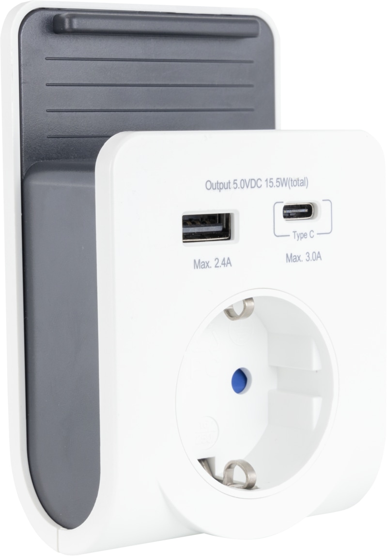 REV USB-Ladegerät mit Handyablage, 1x USB-A, 1x USB-C